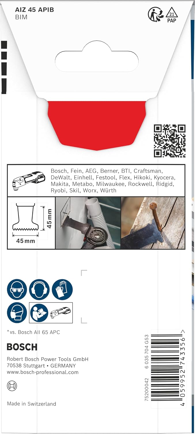 Bosch 1 x Pro AIZ 45 APIB Plunge Saw Blade, 45 x 45 mm (for Wood with Nails, Sandwich Metal, Width mm, Cutting Width 45 mm, Professional Accessories Multifunctional Tool)