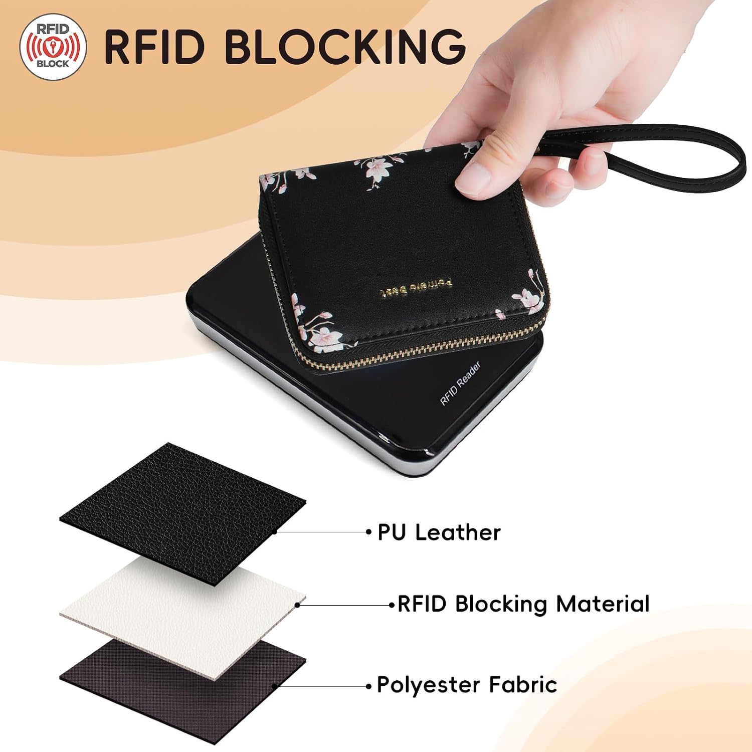 Pomelo Best Women's Short Format Flower Embossing Purse Women's Small PU Leather with RFID Blocking and Coin Compartment Women, black, S, Casual image 5