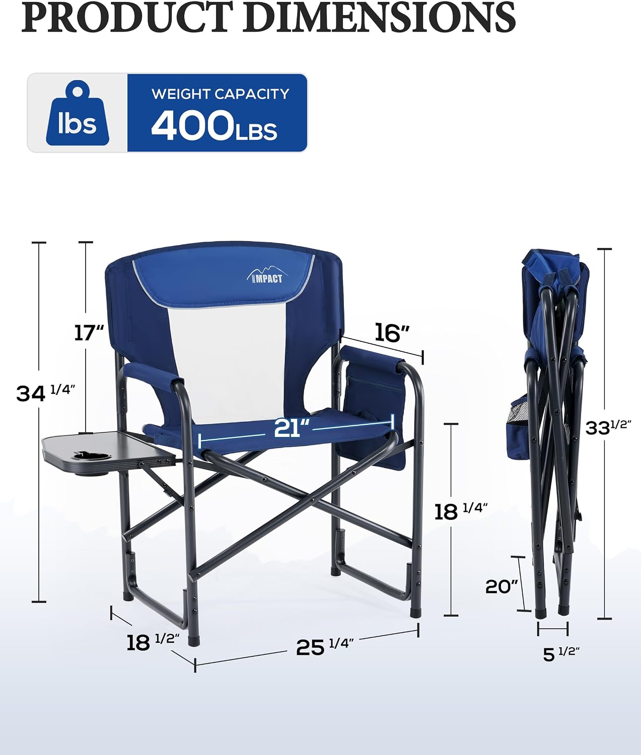 Heavy Duty Oversized Camping Folding Chair, Support 400lbs