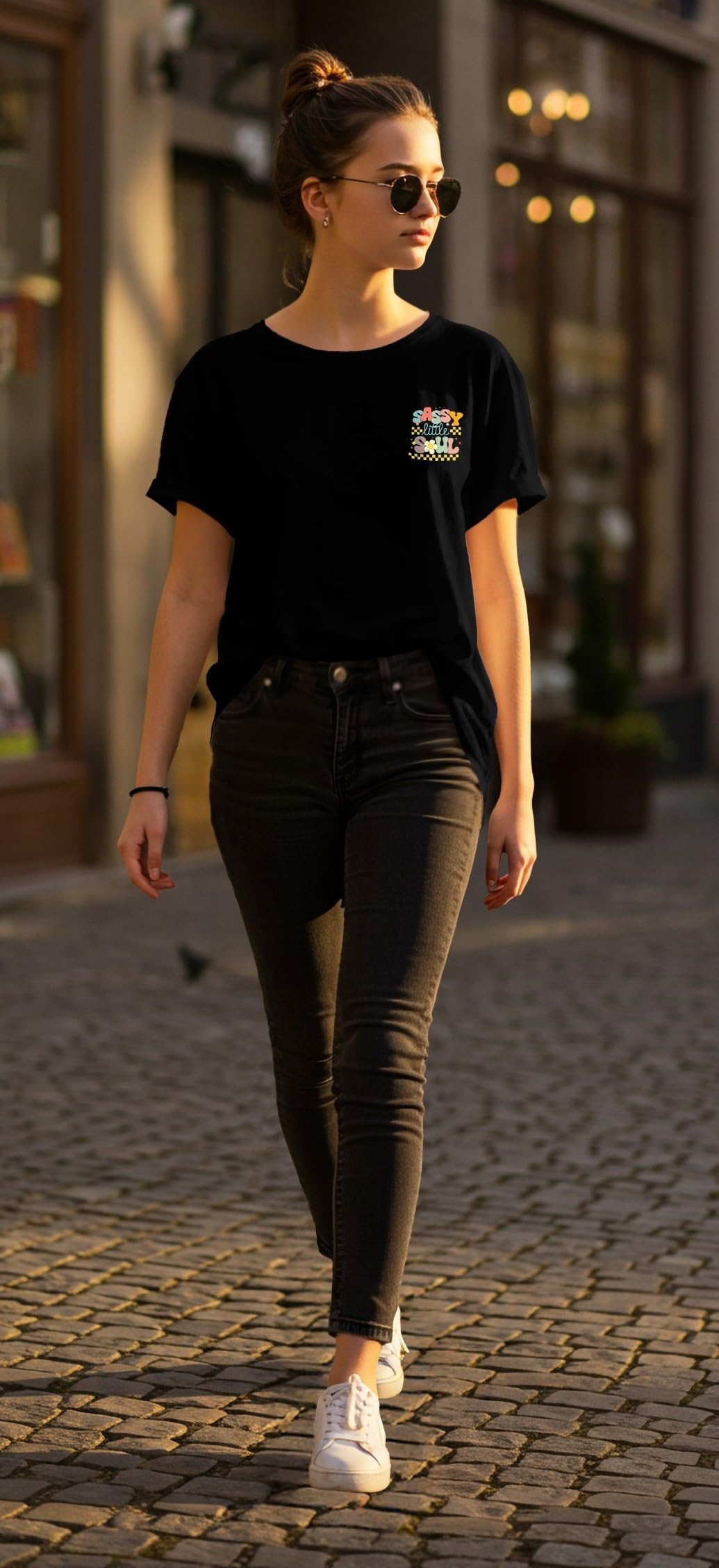 Dagcros Sassy Little Soul, maglietta oversize per ragazze, maglietta nera con stampa funky con stile grafico retrò