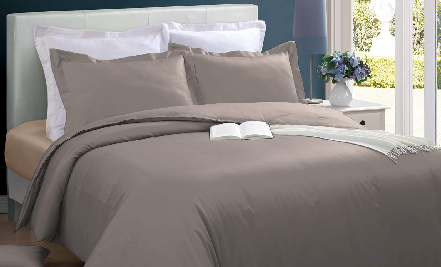 Blue Ridge Home Fashions Cotton 3 Piece Button Closure-Hypoallergenic-Machine Washable Duvet Cover Set, Full/Queen(88"x88"), Chocolate