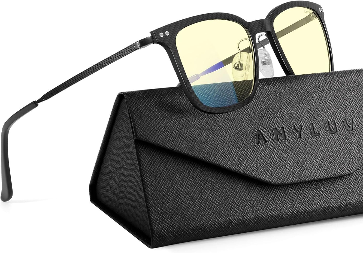 ANYLUV Blue Light Glasses Men, Stylish Square Carbon Fiber Eyewear, Anti Eyestrain, Lightweight Mens Computer Gaming Glasses