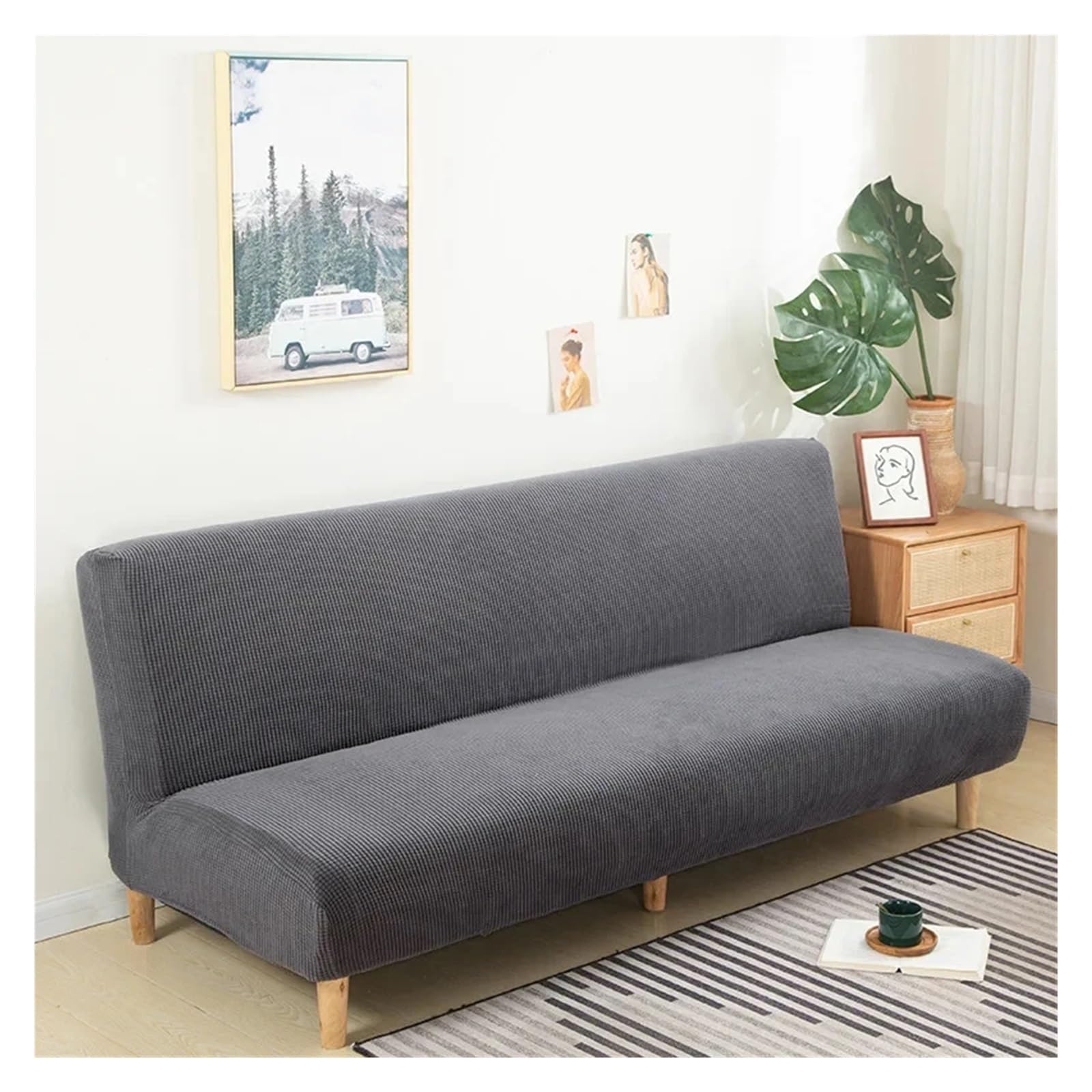 Housse de canapé extensible et pliable en tissu stretch gris facile d'entretien