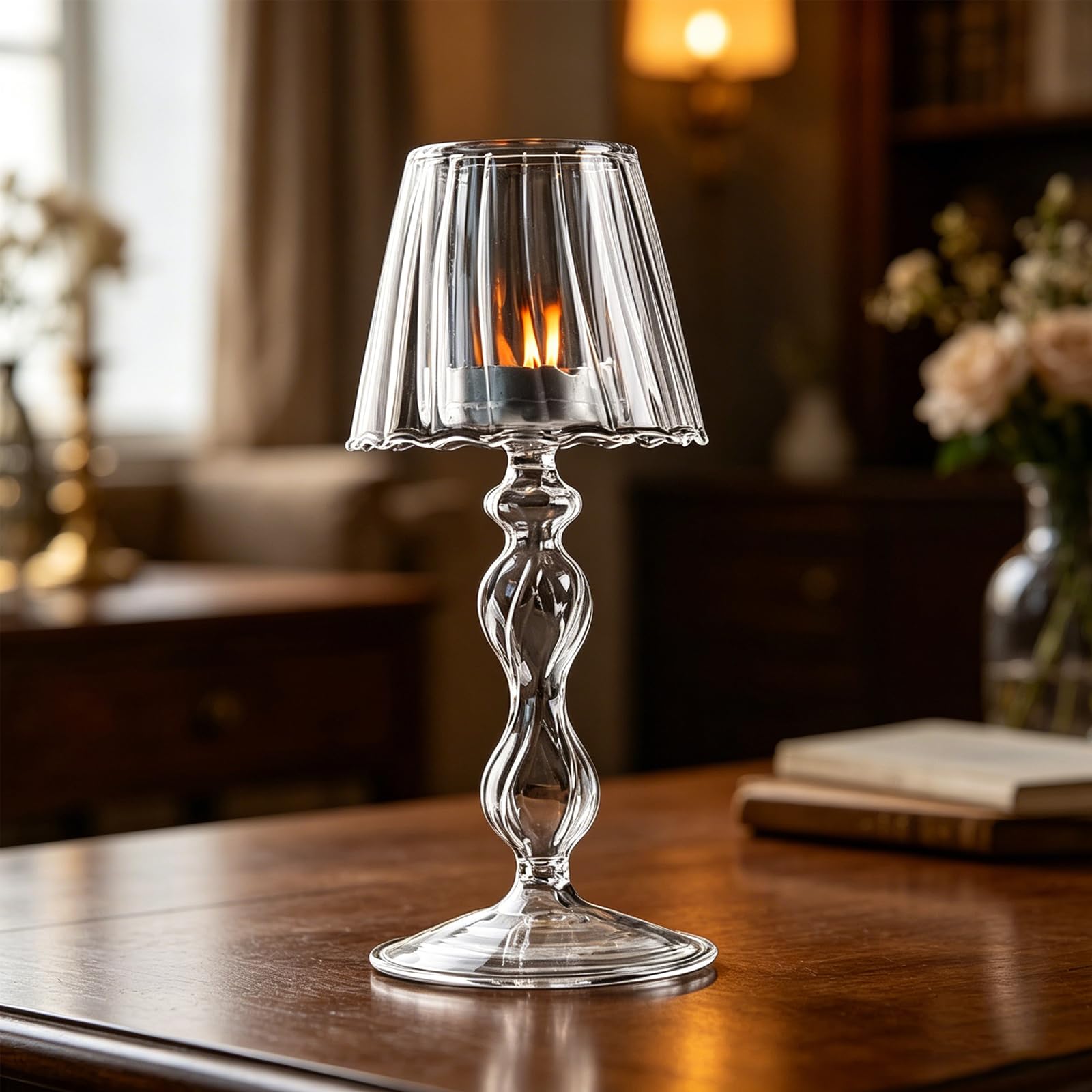 1 portavelas de Cristal Transparente con Forma de lámpara de Mesa 18,5 cm para Cena Fiesta hogar Mesa Fiestas decoración del hogar