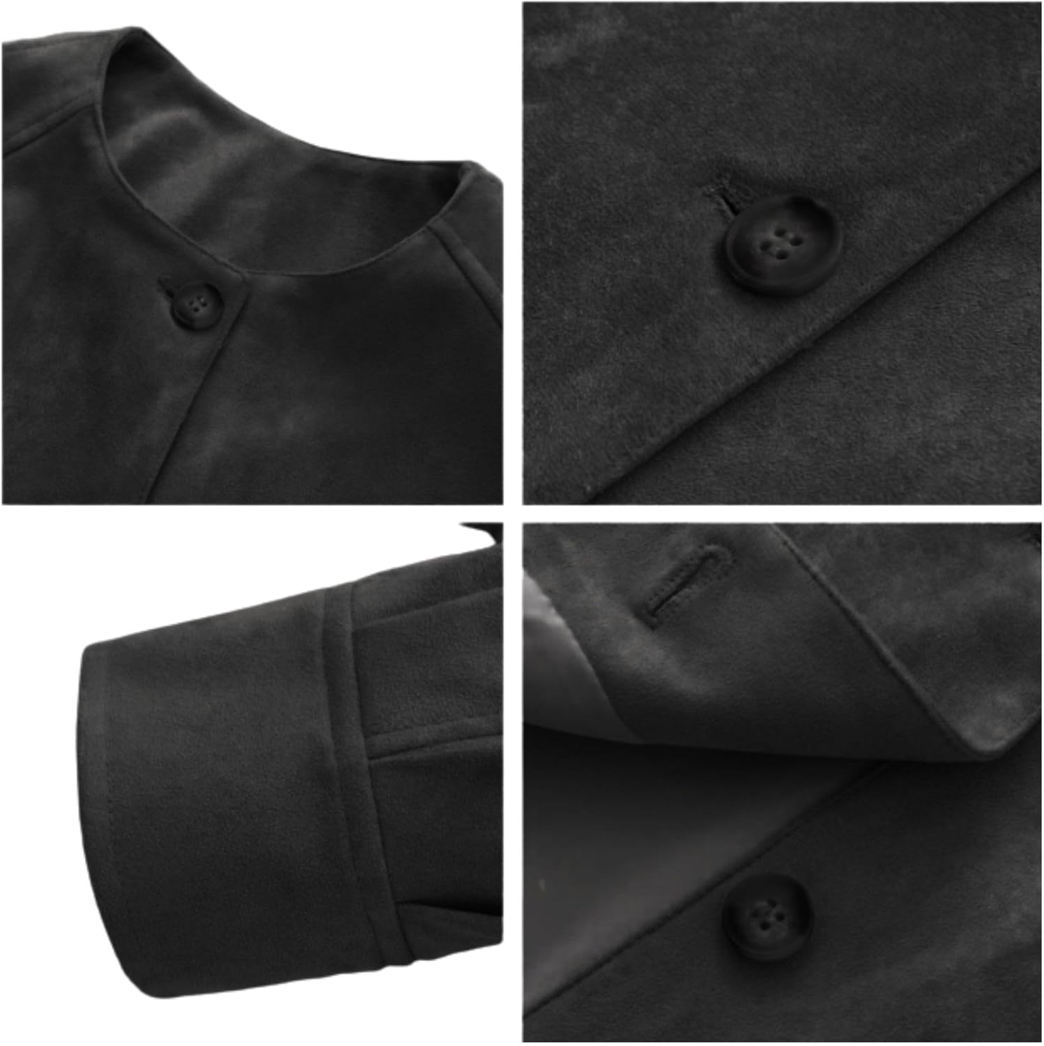 Xunger Women's Faux Suede Button Jacket Oversized Gathered Hem Short Length Coat Casual Vintage Outerwear with Pockets - Image 5