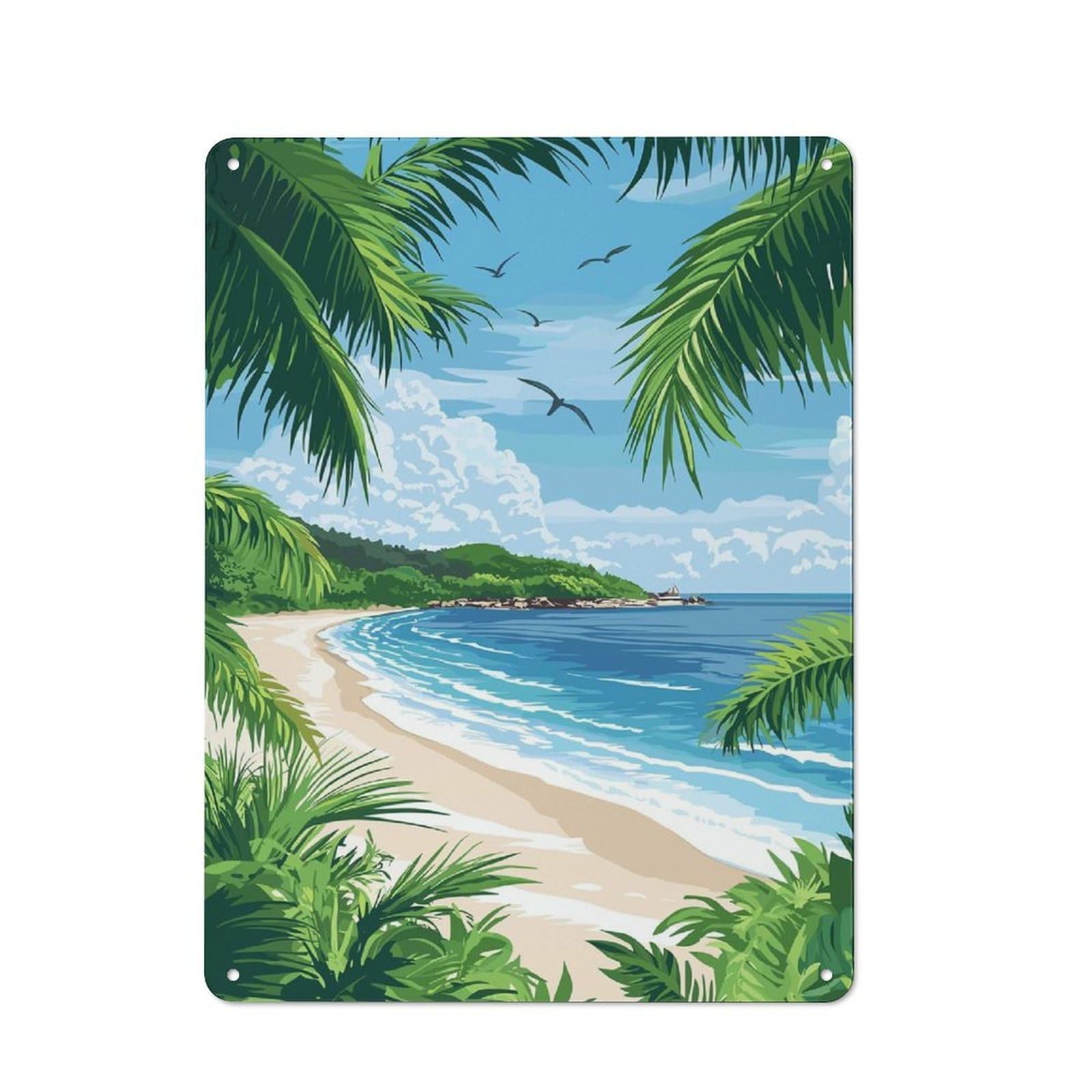 Junmoney Style-7 Tropical Beach Paradise Retro Metal Wall Decor 40X30cm, Vintage Metal Sign For Cafe, Pub, Workshop Or Home Bar