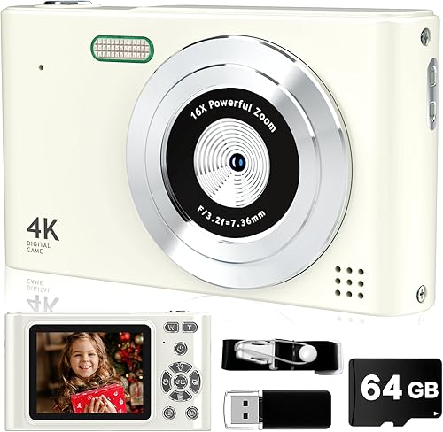 Miniatura 10 de Cámara digital, 44 MP Full HD 1080P cámara de apuntar y disparar con tarjeta de 64 GB, cámaras Volg compactas con zoom de 16X, portátil, pequeño