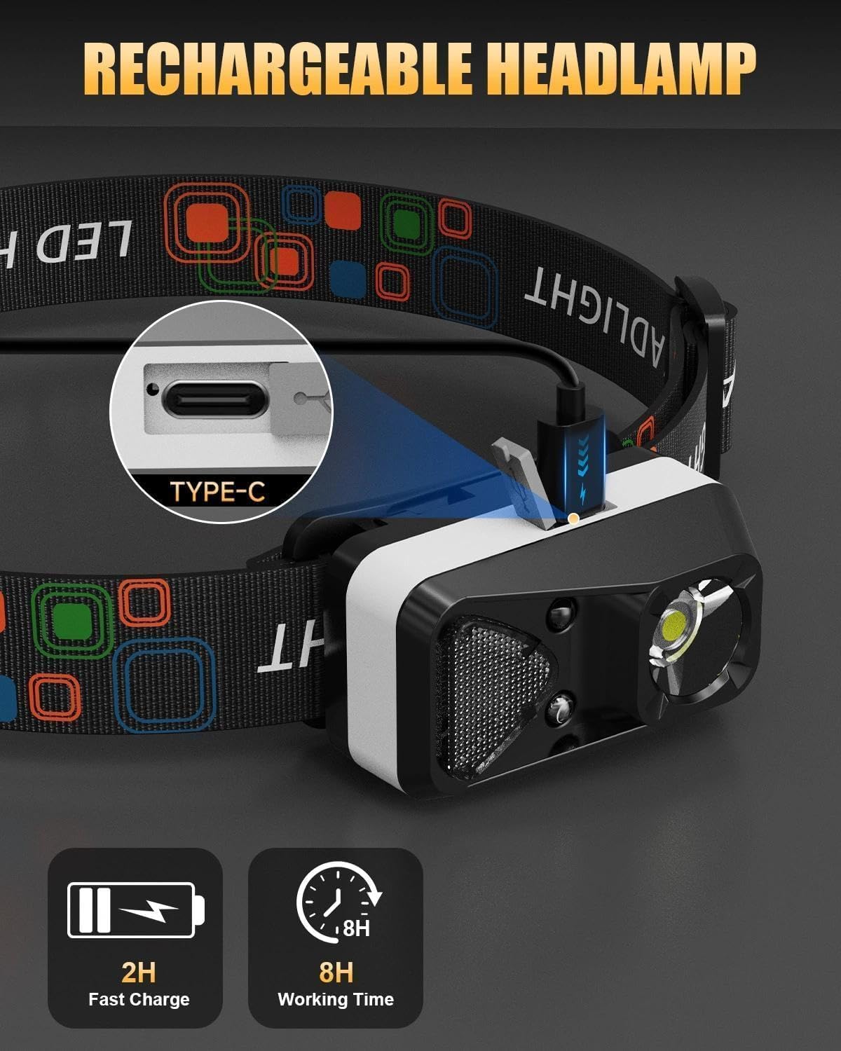 LED Headlamp Rechargeable with Motion Sensor, Ultralight Bright Headlight with White Red Light Waterproof 6 Modes for Outdoor Camping Running Hard Hat Fishing Repair, 5 Pack