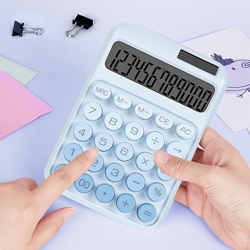 Miniatura 6 de Calculadora de interruptor mecánico con botones grandes, calculadoras de escritorio, 12 dígitos, energía de batería solar, calculadora de
