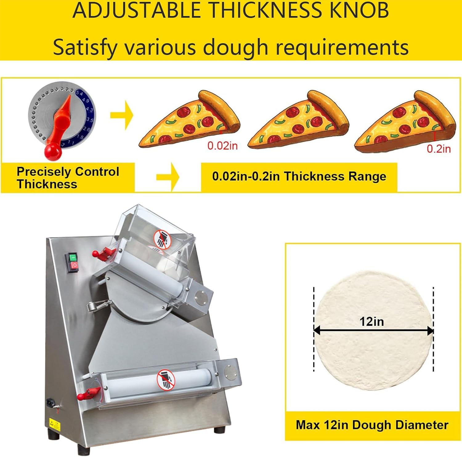 Pizza Dough Roller Sheeter, Automatic Commercial Dough Roller Machine, Stainless Steel Pizza Dough Roller, 370W, for Home and Pizza Bread Shops