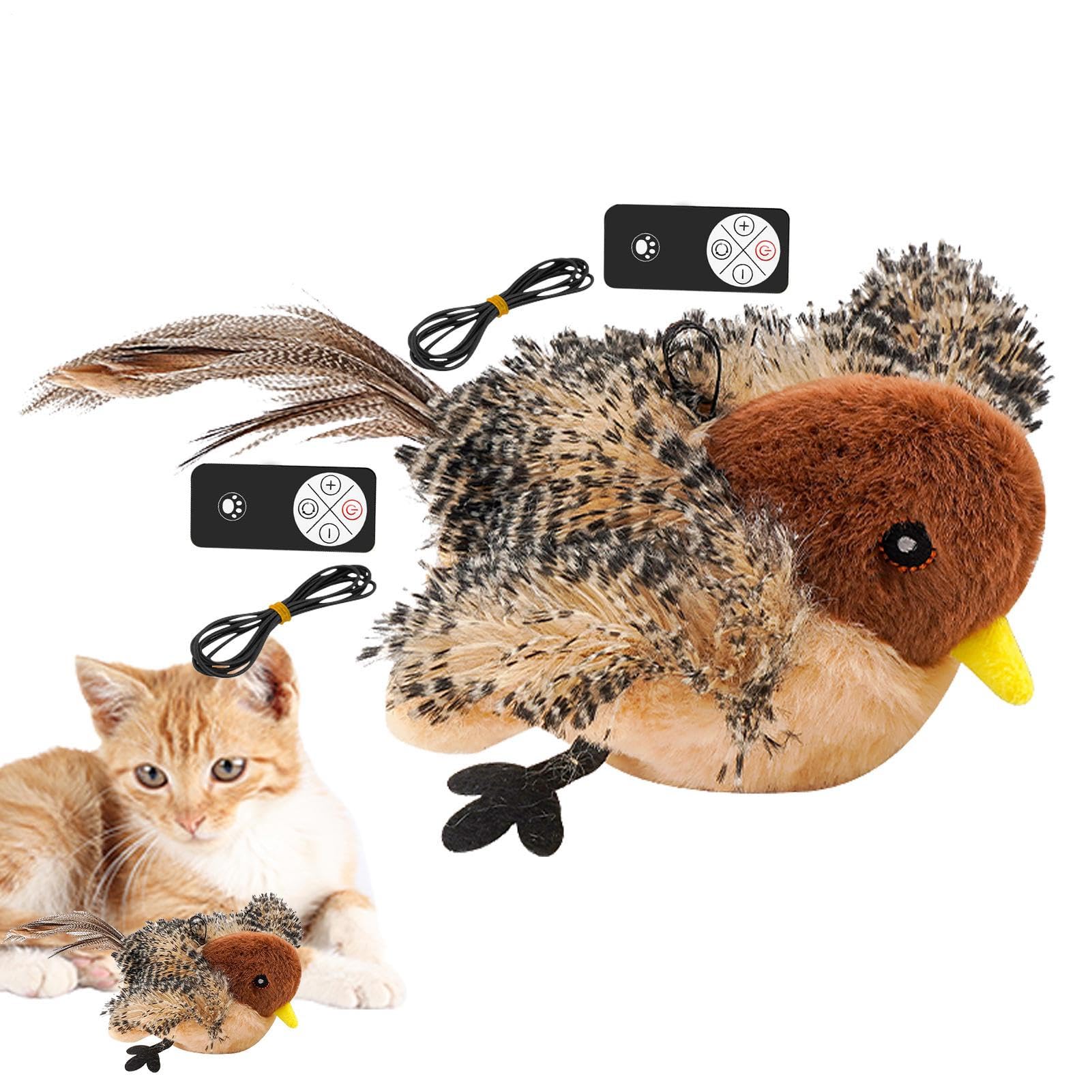 Genérico Chirping Bird Cat Toy, Flapping Wings Interactive Plush Toy, Plush USB Rechargeable Remote Control for Indoor Cats, Stimulates Hunting Instincts, Playtime Companion, 7.87x6.3x3.35 Inches