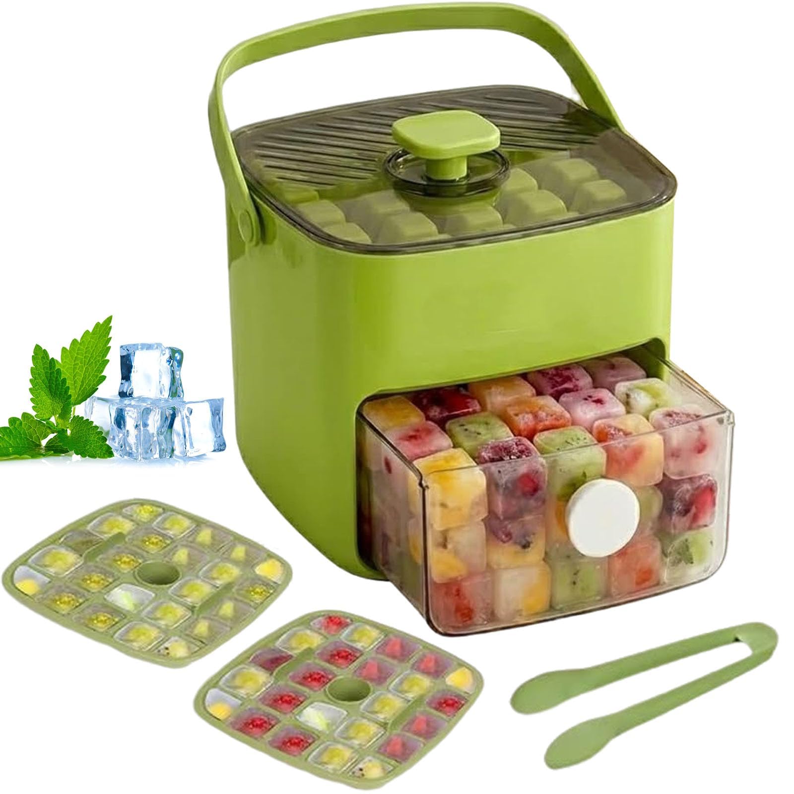 Machine a Glacons,Mini Machine à Glaçons,Portable Avec Couvercle Et Bac De Rangement 48 Glacons à Extraction Par Simple Pression Poignée Cachée Idéale Pour Cocktails