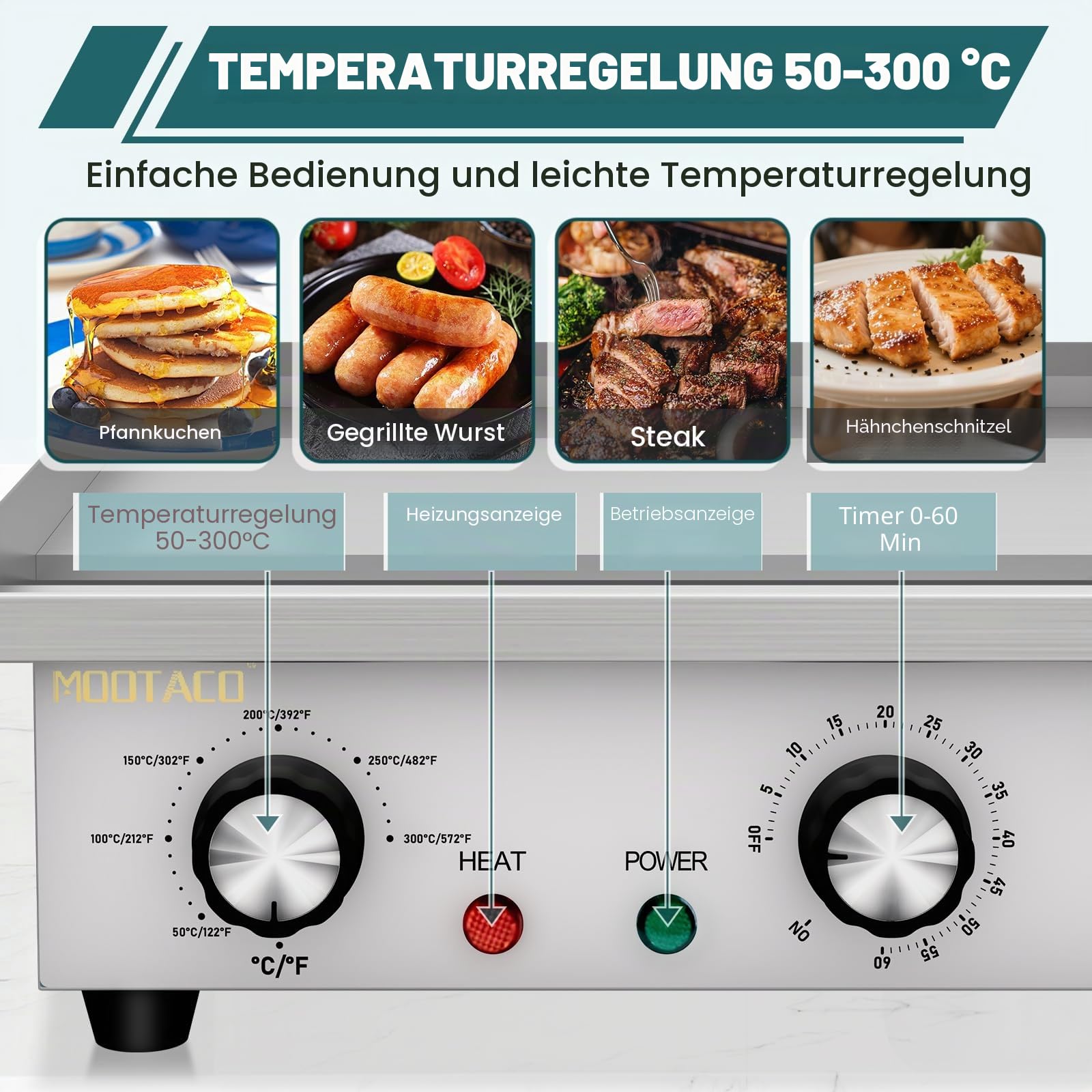 45cm Elektrische Grillplatte Gastro Elektrogrill mit Zeitschaltuhr | Plancha Grillplatte Elektrisch mit 45 cm Grillfläche, Profi Tischgrill elektrisch, Timer 0-60 Min, für Küche, Restaurant