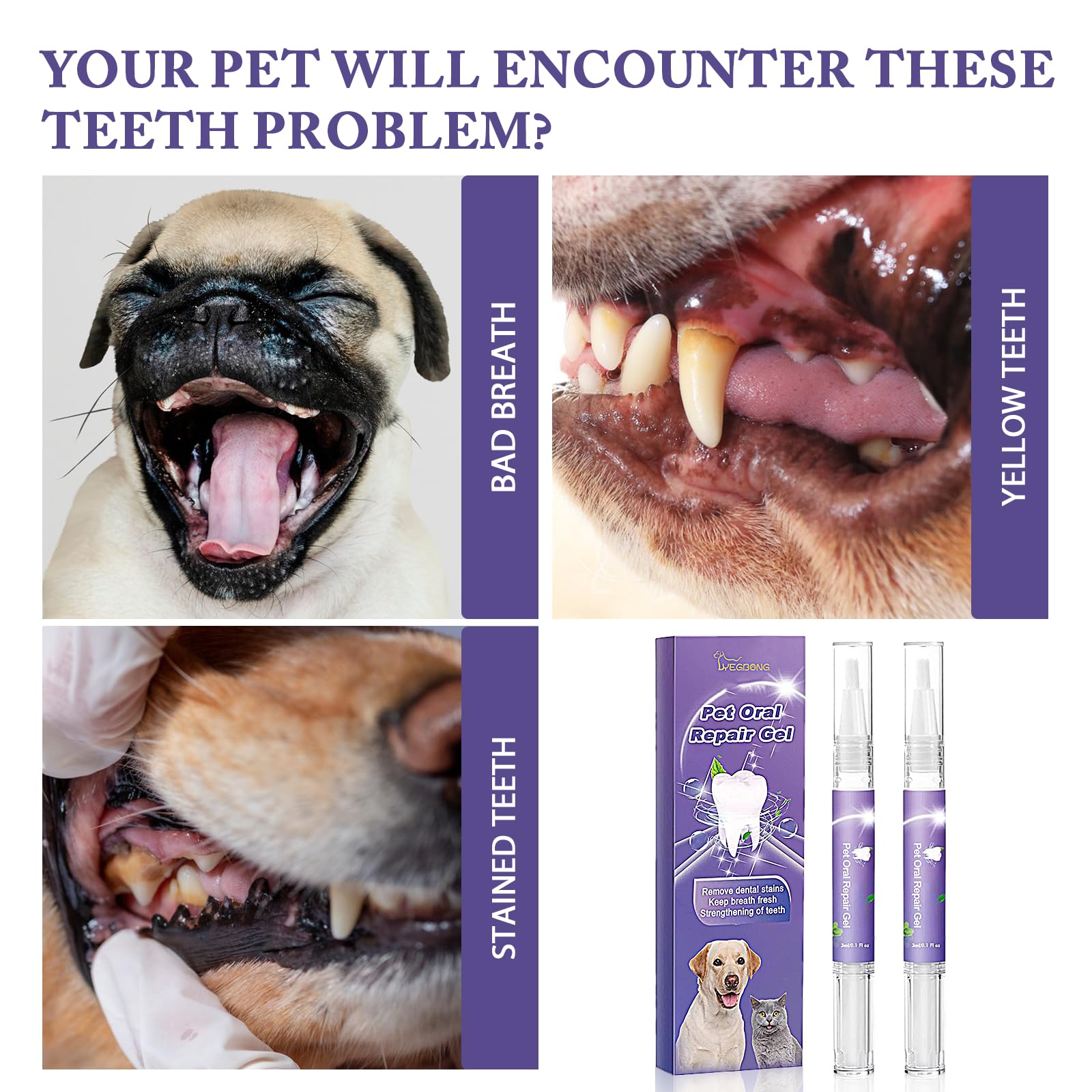 2 Pieces Pet Toothbrush and Oral Repair Gel Pen for Dogs Teeth Cleaning and Whitening, 1 count (Pack of 2) - Image 2