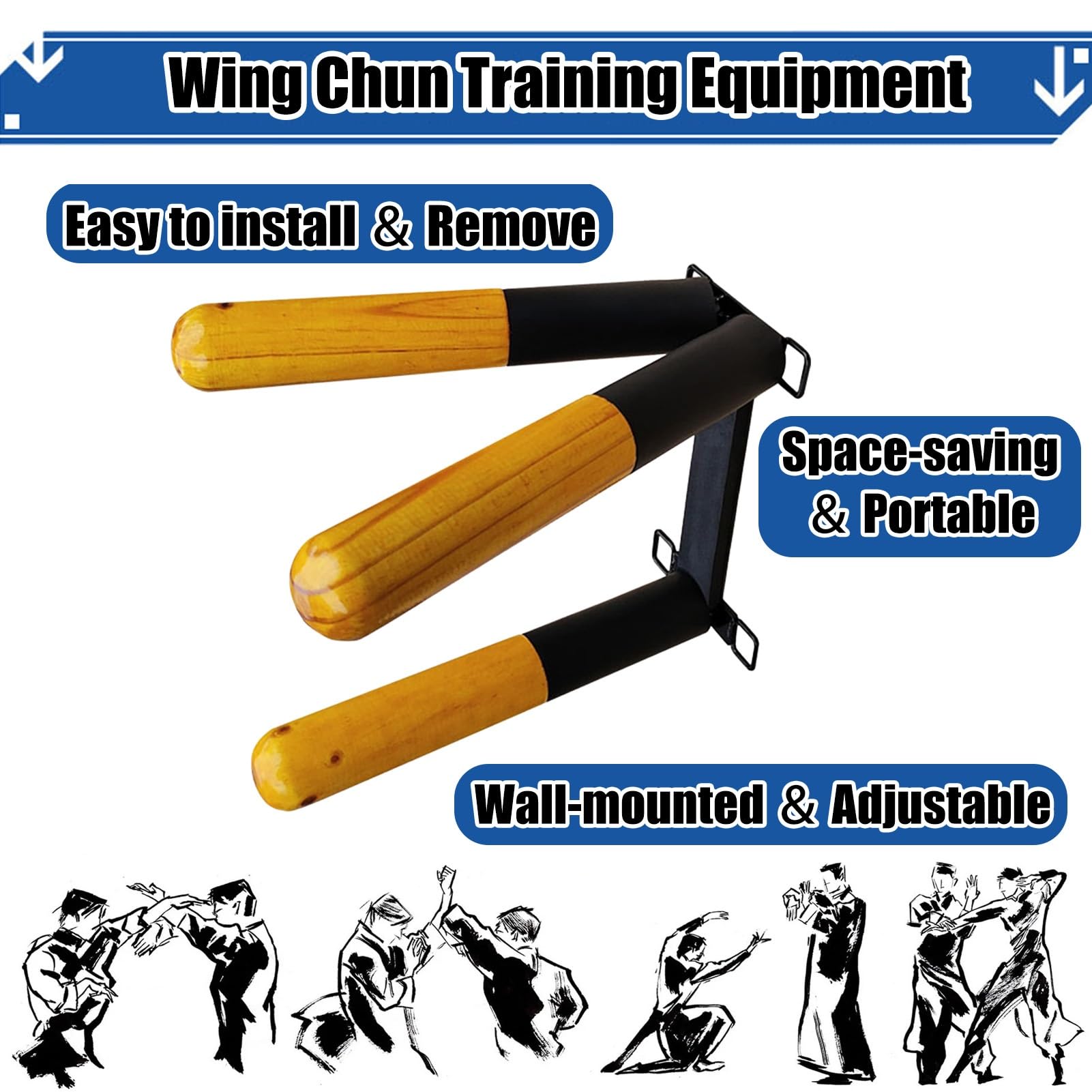 Wing Chun Manekin Drewniany Manekin Wing Chun na Worek z Piaskiem, Przenośny Sprzęt Treningowy Wing Chun do Treningu w Domu, Drewniany Stos Sprężynowych Ramion i Nóg