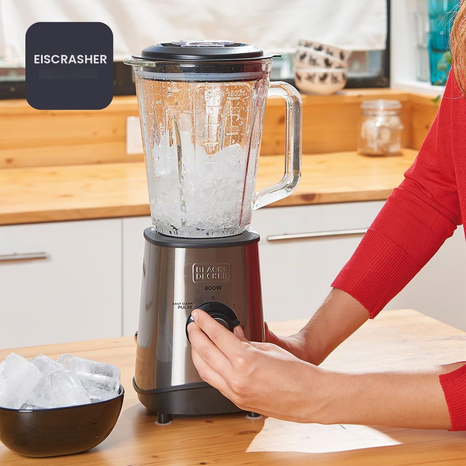 BLACK+DECKER – Standmixer mit Glaskanne 800W | 1,5 L Messbehälter | 4 Hochleistungs-Edelstahlklingen | Mehrstufige Geschwindigkeiten + Pulse-Funktion | Eiscrusher | Messbecher | Spülmaschinengeeignet
