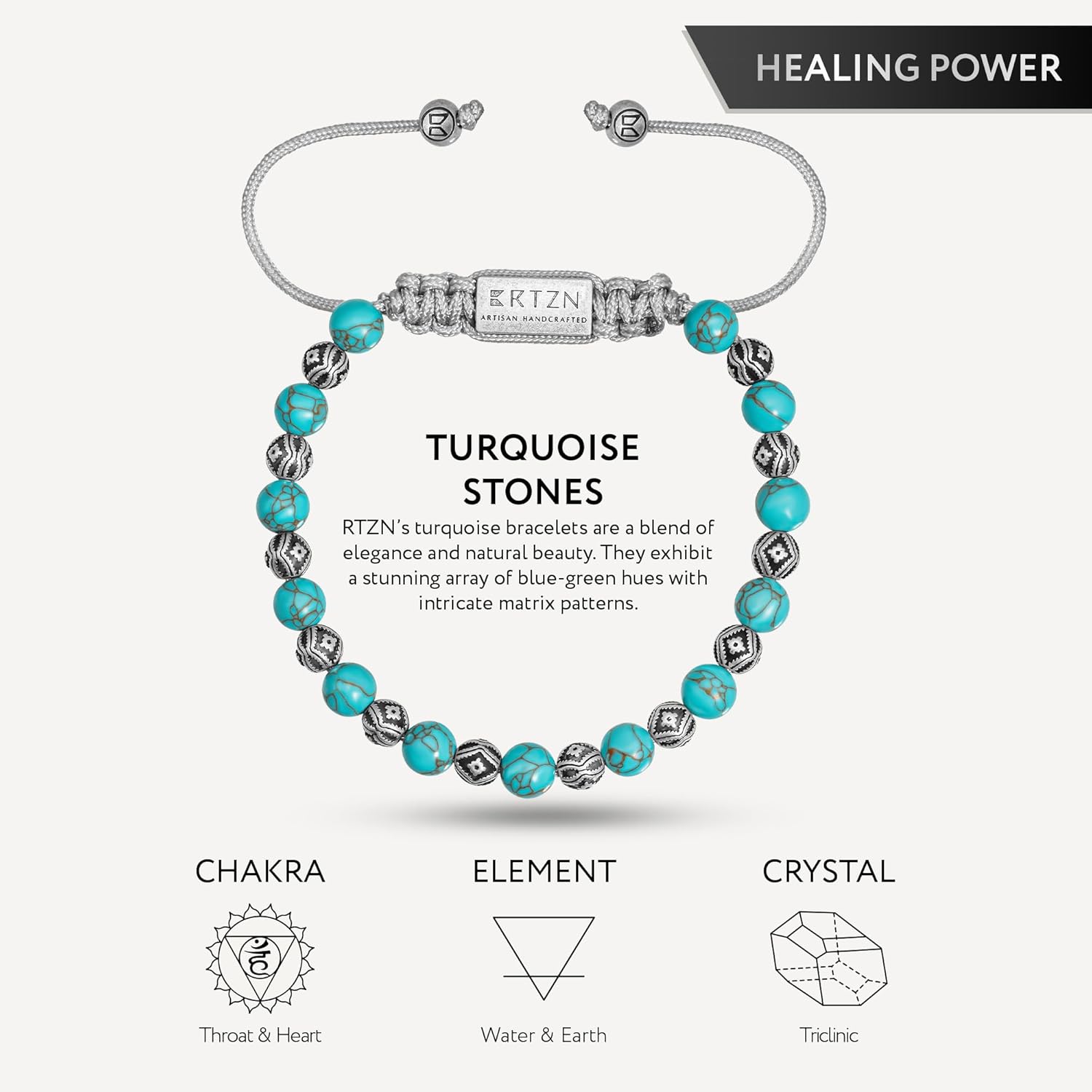 RTZN® Mens Turquoise Bracelet – Premium Handcrafted Western Turquoise Bracelets for Men – Adjustable Turquoise Beaded Bracelet - Image 4