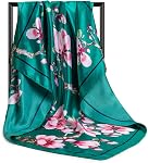 DRESHOW 35” Large Square Satin Head Scarf - 4Pcs Silk Accessories Classic Patterned Squares Beach Bandanas for Women