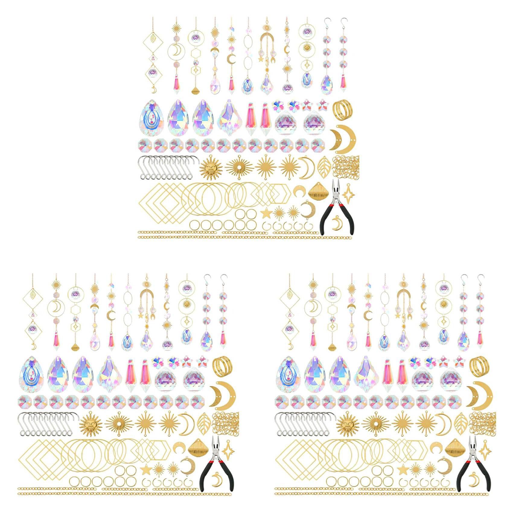Vjsujehgy 600 Pcs Crystal,Sun Catchers with Crystals,Craft Kits for Adults, with Rainbow Maker, Prism, Pendants Gold