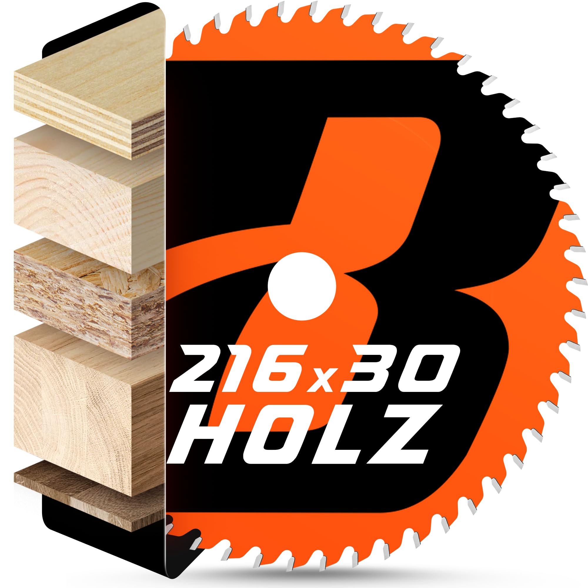 BAUBECK Sägeblatt 216x30 +25.4mm Adapterring 2.5mm Schnitt in Holz, 40 Zähne KGS 216M, GCM 8 SJL kompatibel, Kreissägeblatt 216, Kappsägeblatt 216