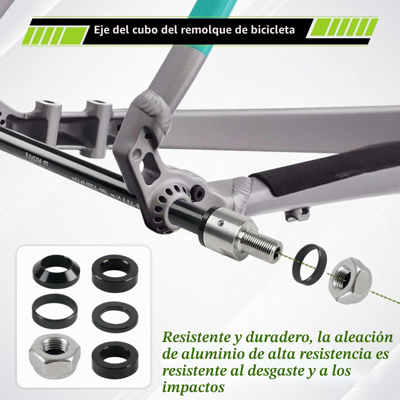 Adaptador de eje pasante, M12 de 160-178 mm con adaptador de eje de bicicleta, longitud de eje ajustable, acoplamiento de remolque de bicicleta de aleación de aluminio compatible con