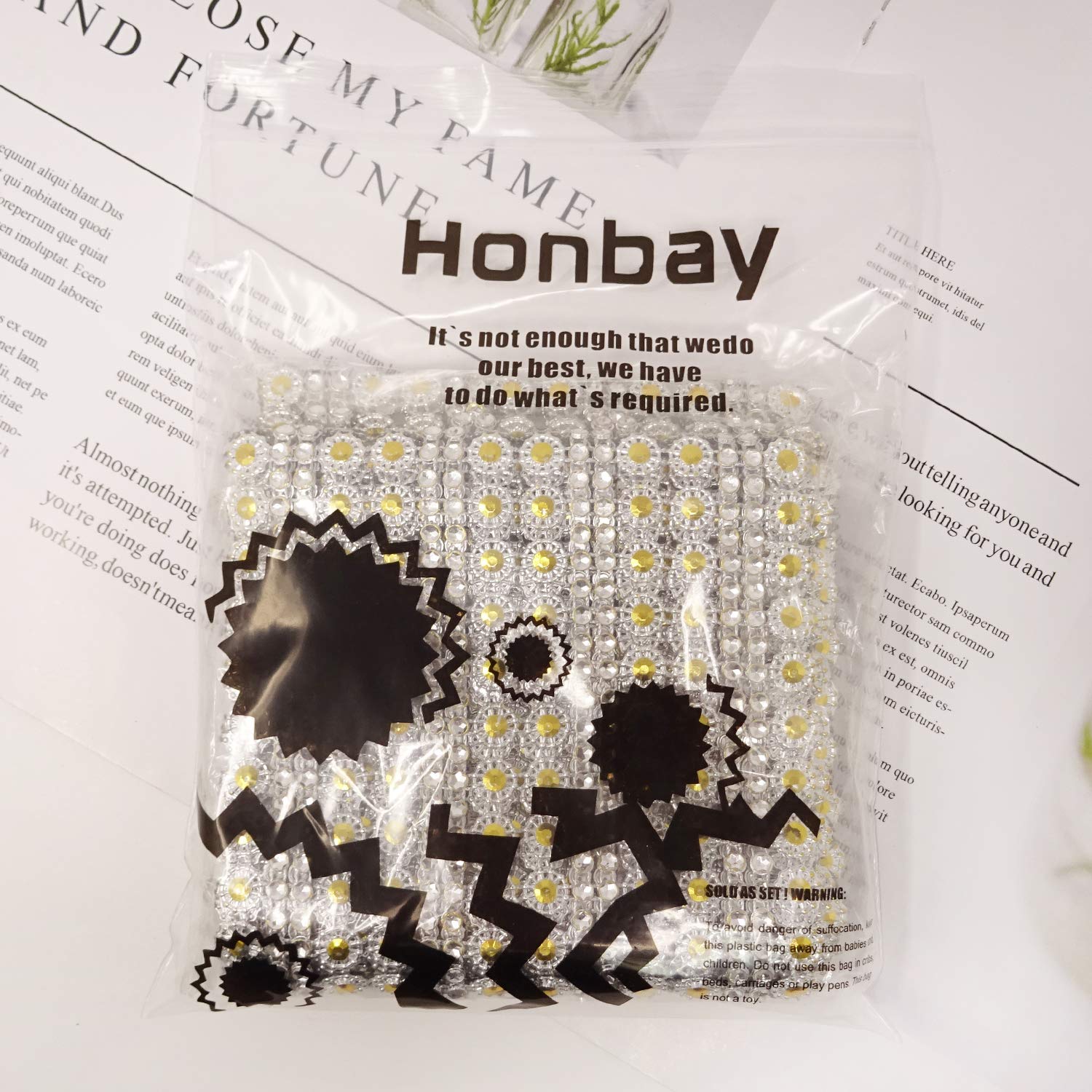 Honbay Glitzerndes Netzband Mit Blumen-Form – Strass-Band, 11,5 Cm Breit, 1,8 M Lang, Gold