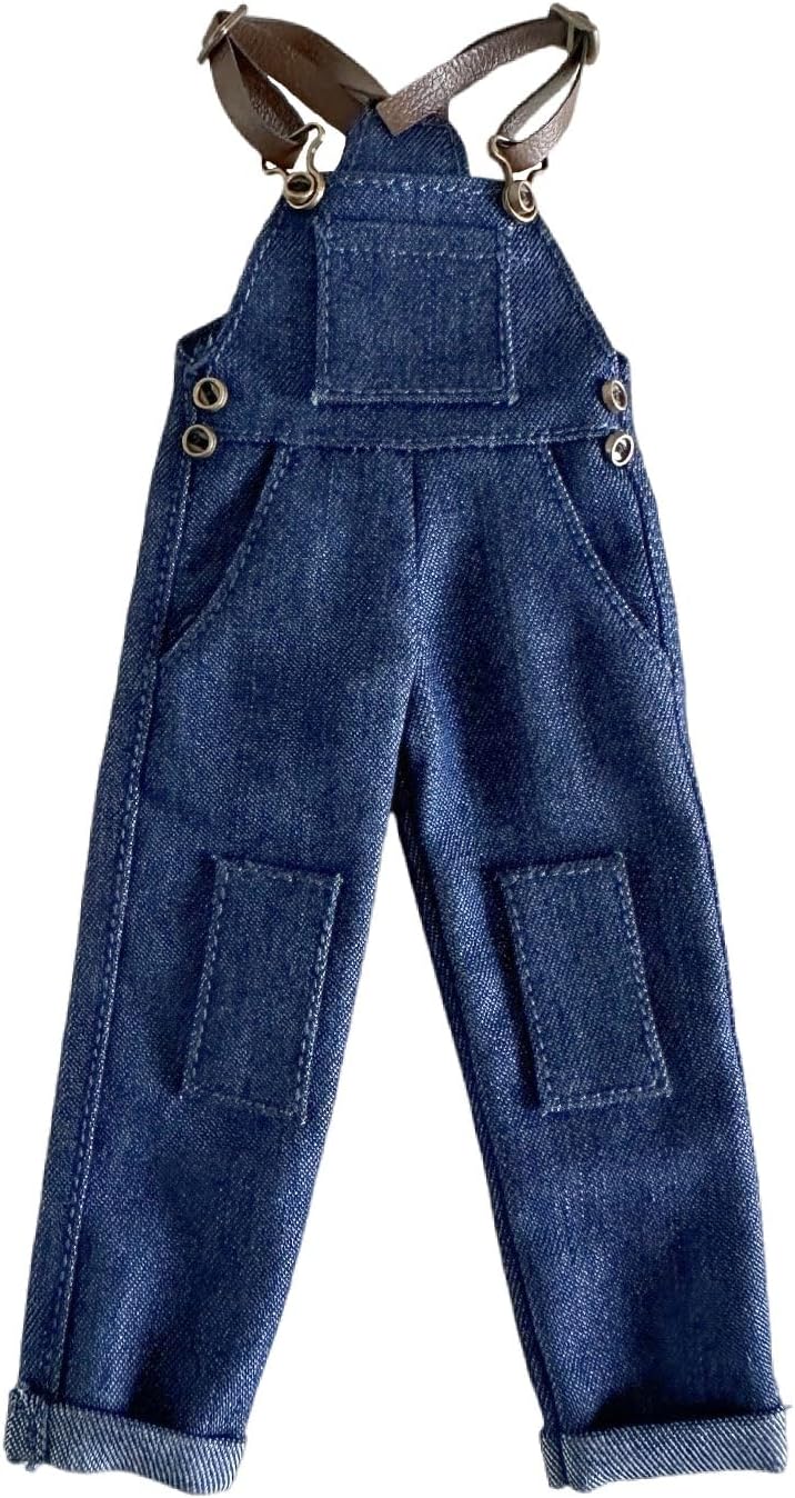 1/12 Action Figure Clothes,Backpack Pants for 6" Male Action Figures,1:12 Scale Miniature Pants,Strong Male Denim Overalls. (Denim Overalls-Denim Blue)