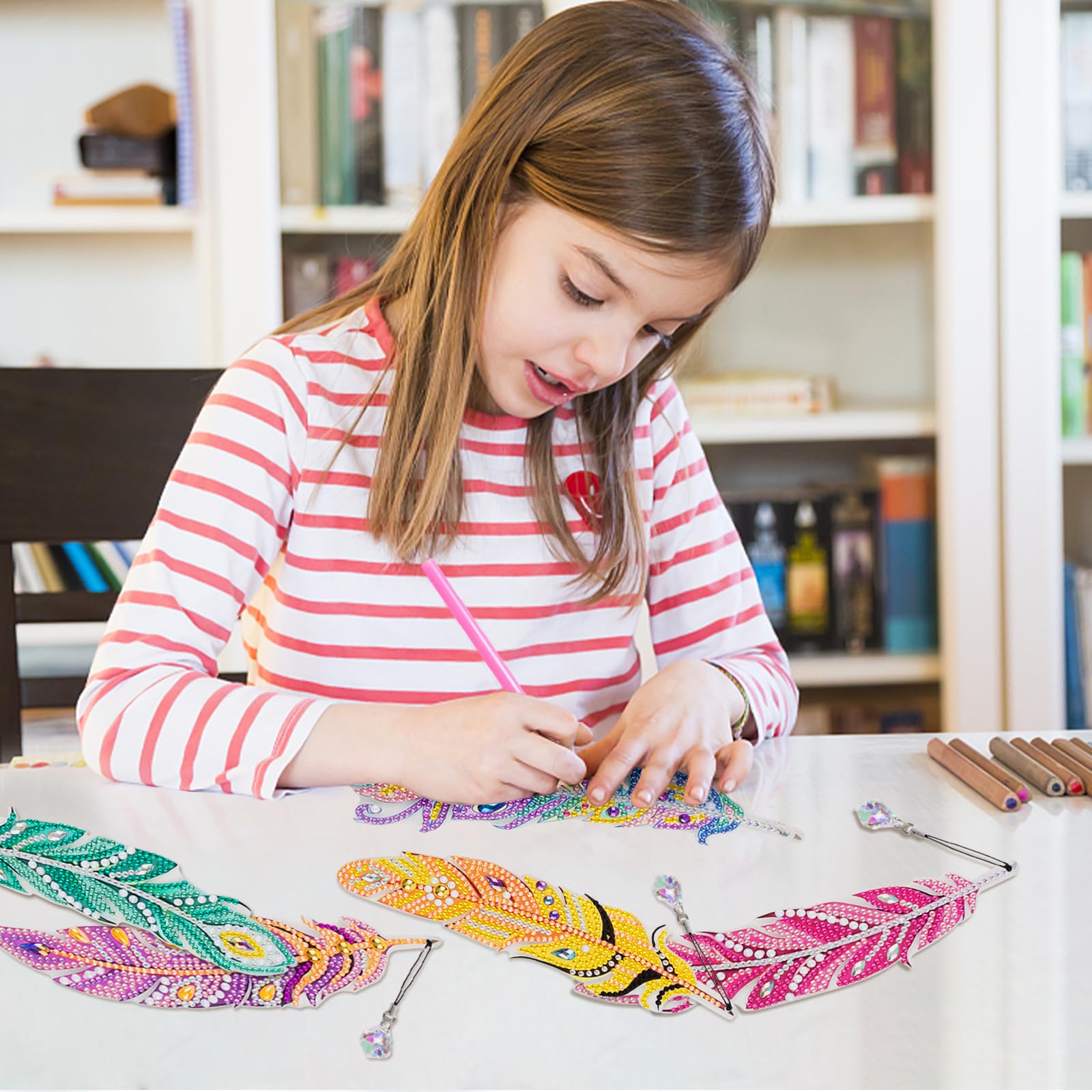 6 Pcs 5D Diamond Painting Bookmarks Kits DIY Feather Bookmark Diamond...