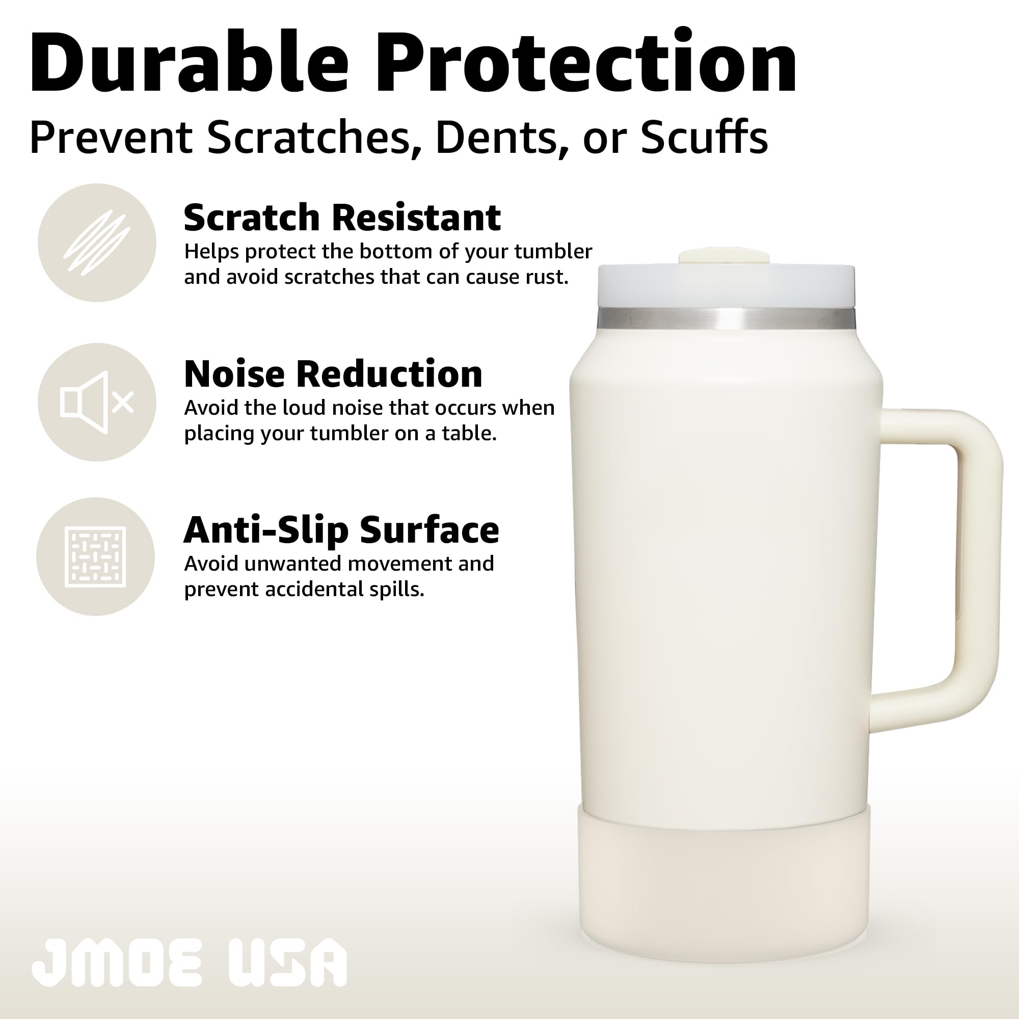 Jmoe USA Boot for 64oz Stanley Quencher H2.0 FlowState Tumbler With Handle | BPA Free Silicone | Sleeve Protector for Bottom of Cup | Protects Against Dents & Scratches (Cream)