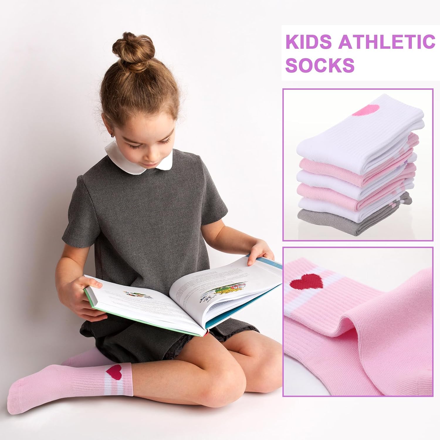 Jspupifip Kids Socks, 6 Pairs Crew Athletic Cotton Girls Toddler Striped Socks with Retro Stripes Hearts - Image 5