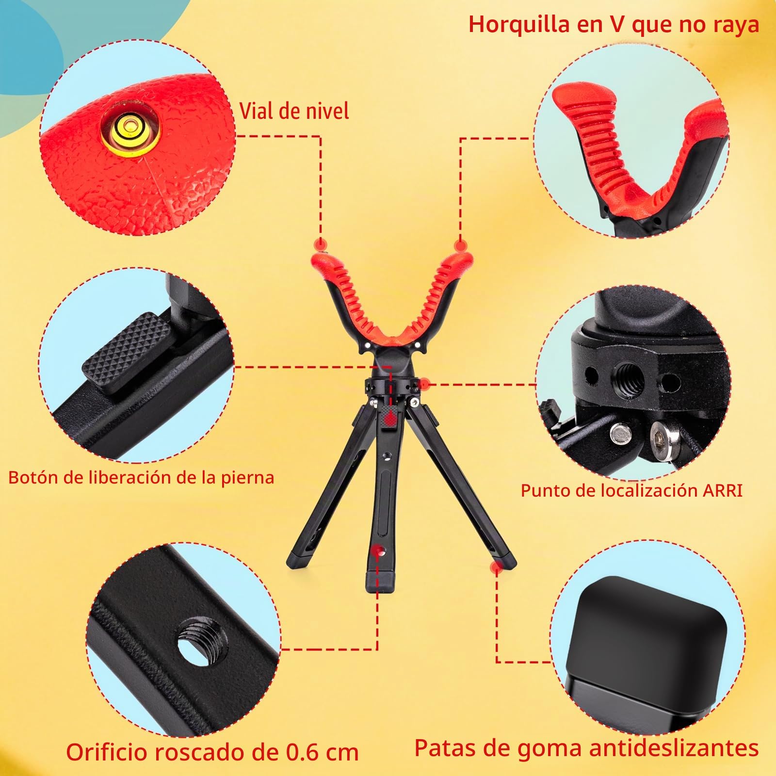 Zeadio Soporte de trípode para cámara, soporte ajustable de 2.4 a 6.6 pulgadas con rotación de 360 grados en V para todas las cámaras