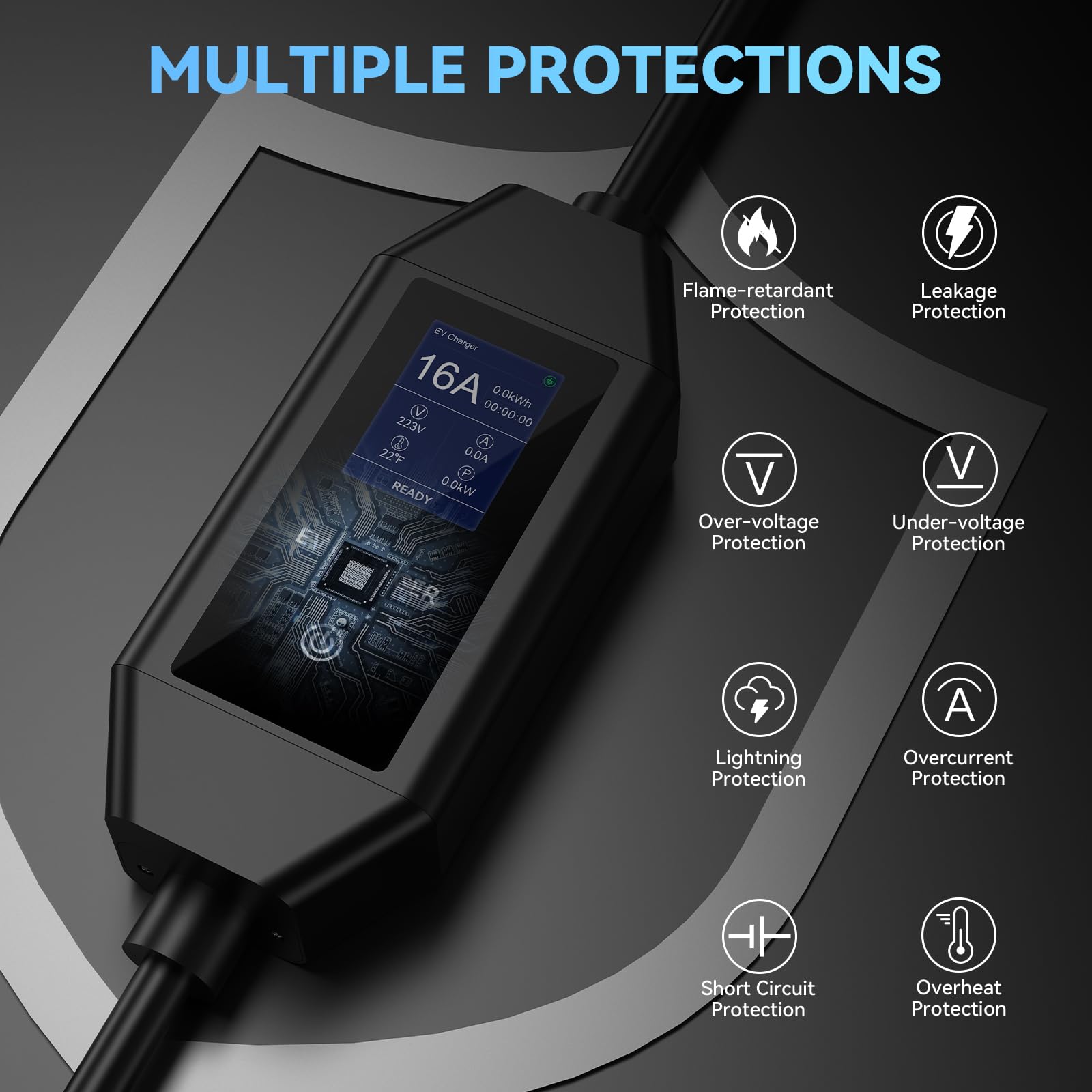 Level 1/2 Portable EV Charger, J1772 Charger Compatible with All EVs, 16 Amp 110V-240V, 25ft Cable, NEMA 6-20 Plug & NEMA 5-15 Adapter