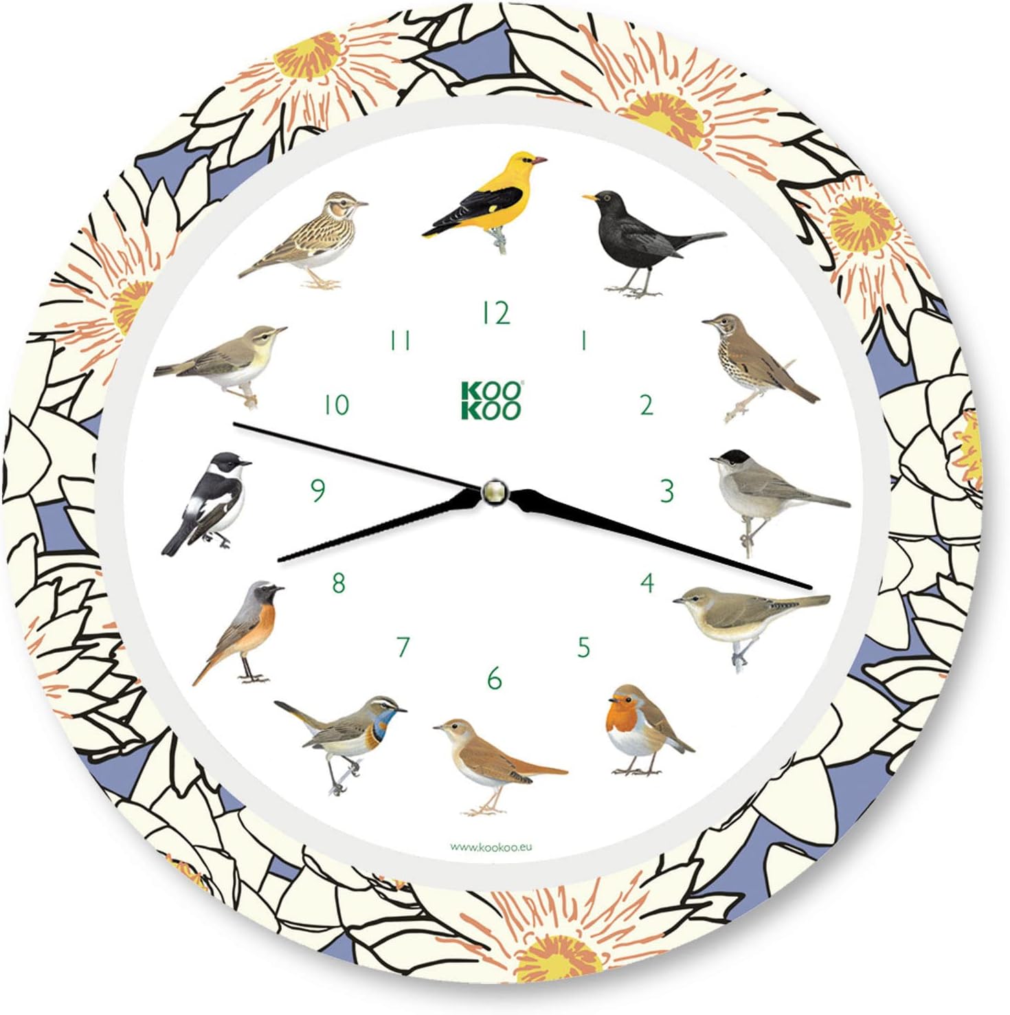 KOOKOO Singvogel Water Lily, Singing birdclock Includes 12 Genuine Original Field Recordings from Native Songbirds
