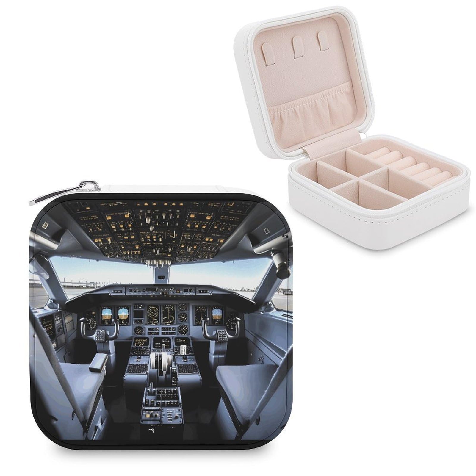 VstaDank Airplane Cockpit Jewelry Box for Women Custom Travel Jewelry Case Personalized Travel Jewelry Boxes Small Portable Jewelry Organizer Box for Rings Necklaces Bracelets Earring