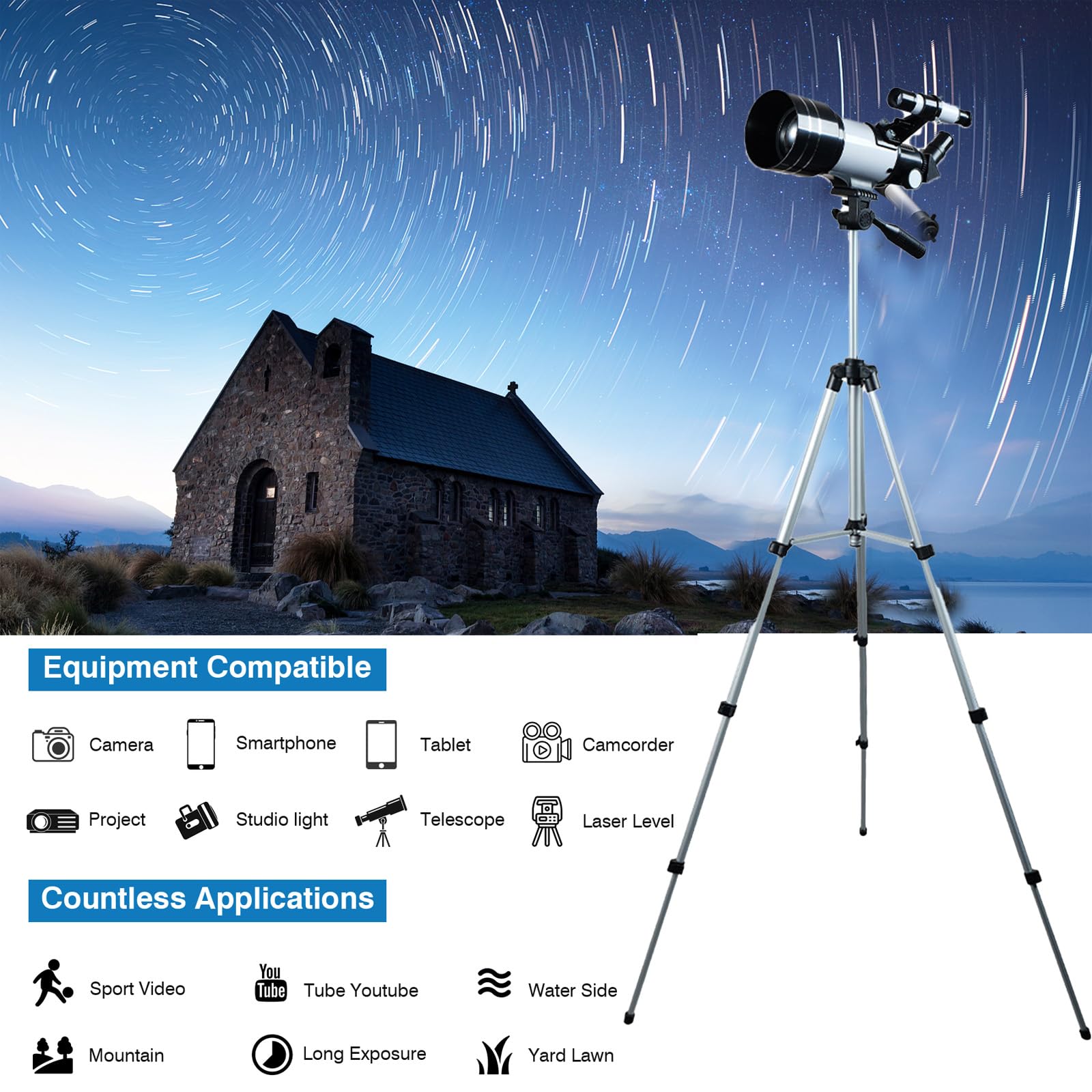 Teleskop Astronomie 70 mm Apertur,Tragbares Telescope Astronomisches Refraktor Teleskope für Kinder & Erwachsene mit 15–150x Vergrößerung,Fernrohr Stativ,Sternenbeobachtung & Smartphone-Adapter