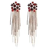 Kercisbeauty Wine Red Rhinestones Beads Chandelier Gold Earrings Women Long Tassel Jewelry for Prom Wedding Special Occasion (Red)