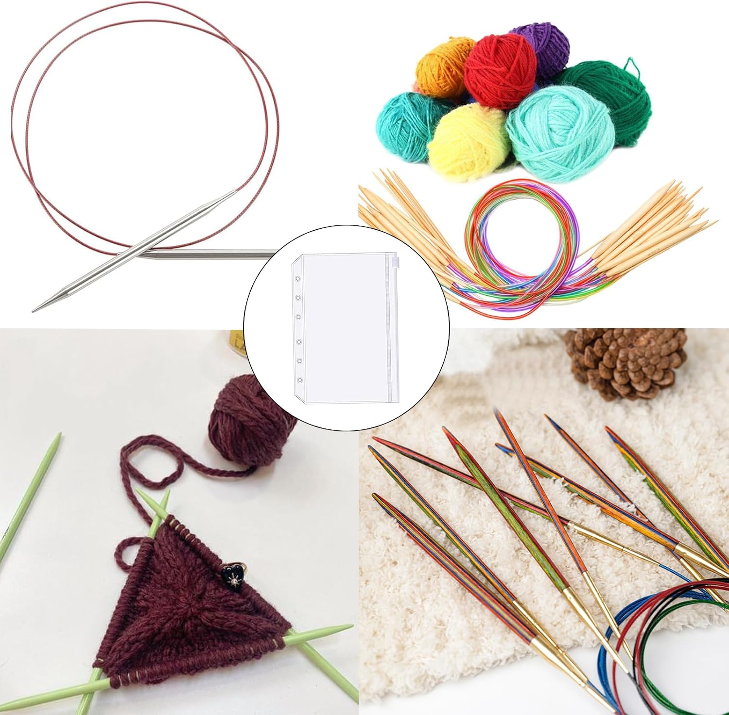 25PCS A6 Size Circular Knitting Needle Case Waterproof Binder Zipper Folders 2 Three-Ring Binders for Round Knitting Needles Bag Waterproof Loose Leaf Bag Knitting Needles Storage