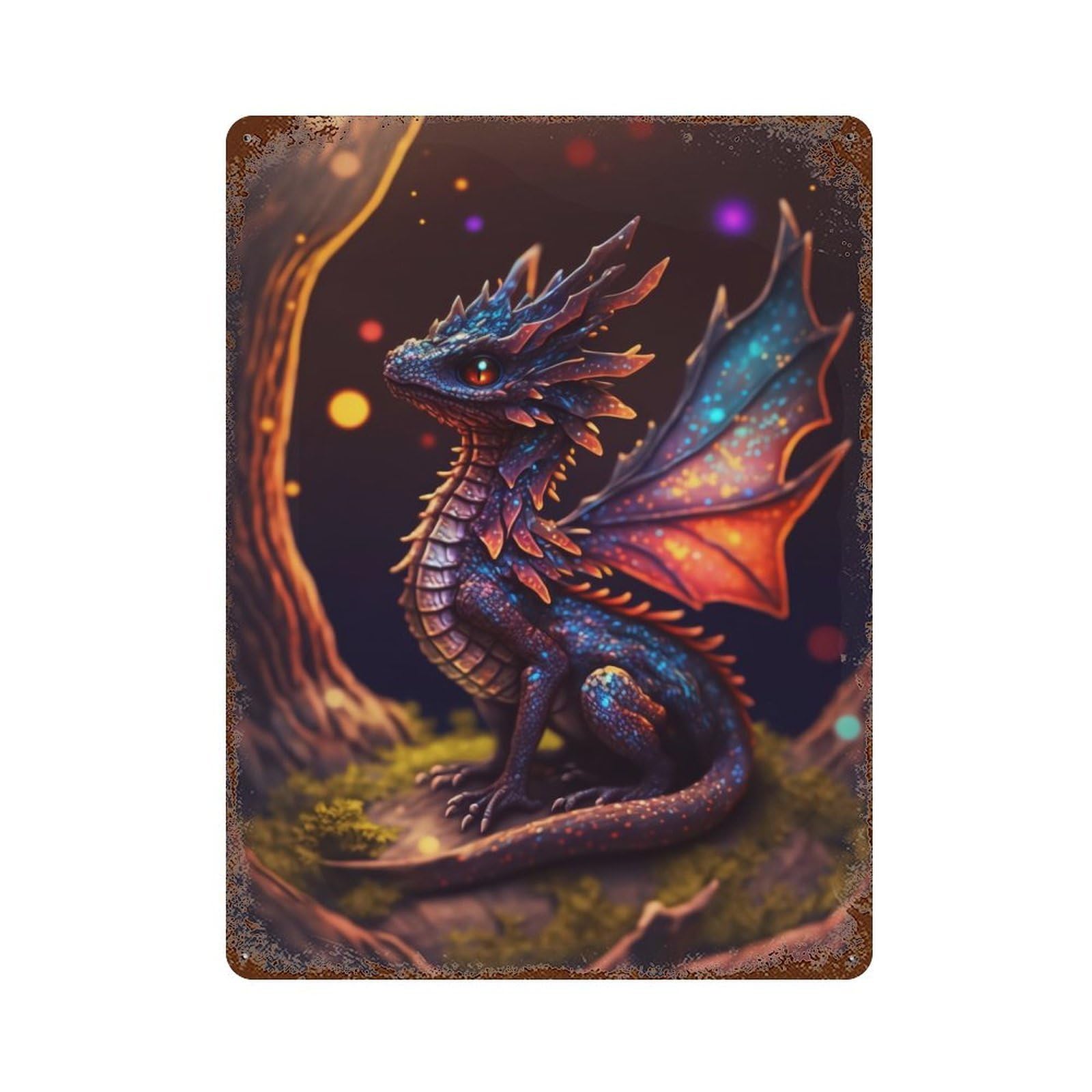 Black Fire Dragon Cub 15.7"x11.8" Aged Metal Wall Plaque, Retro Wall Decor for Farmhouse, Kitchen And Entryway Decor