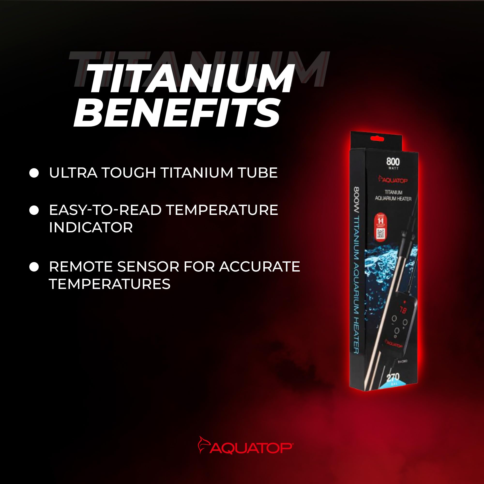 Aquatop TH-C800 - Calentador de titanio de 800 W con controlador, sumergible para tanques de hasta 270 galones, ajustable de 20.0 a 33.3 °C, duradero para peces y tortugas grandes, TH-C800