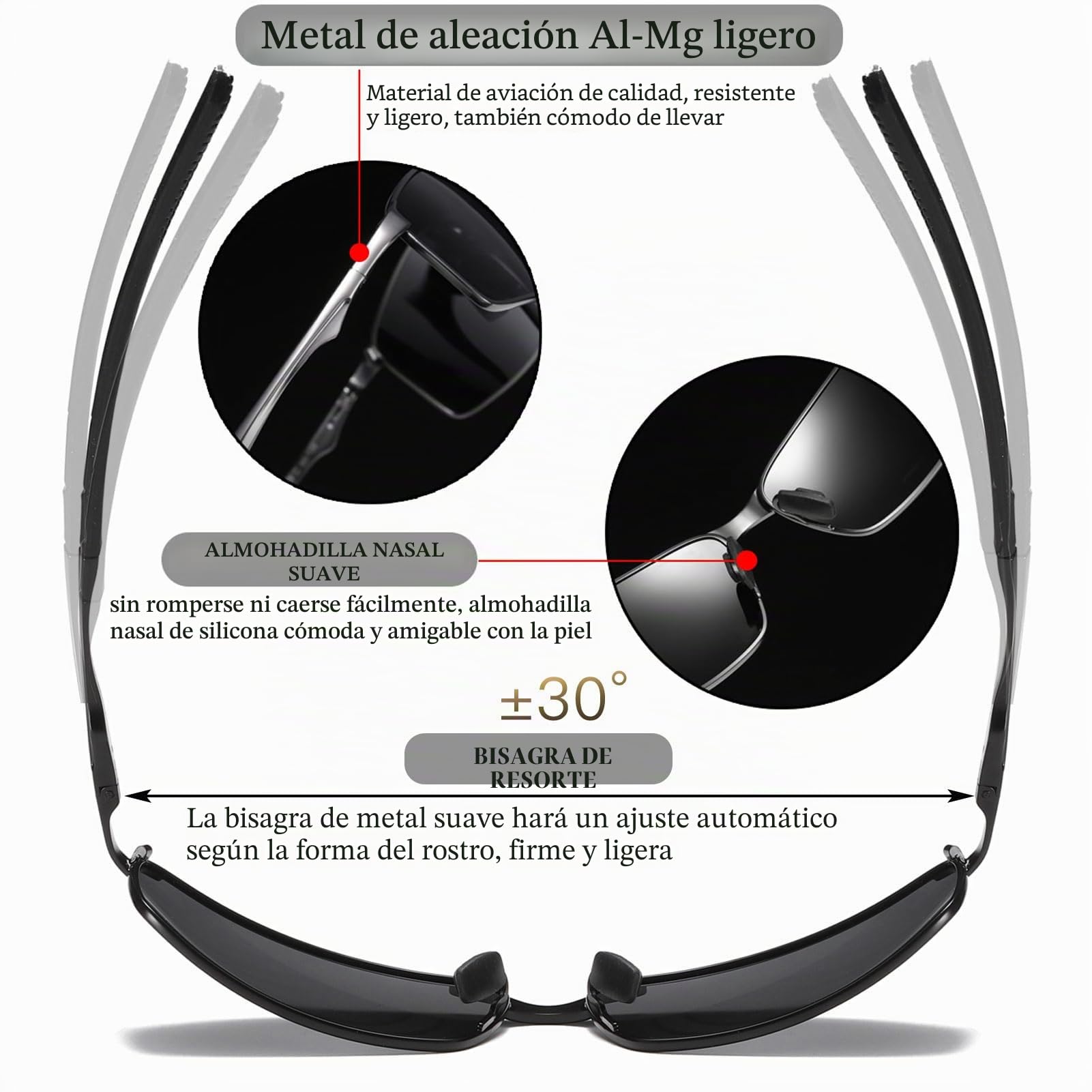 LEDING&BEST Gafas de Sol para Hombre y Mujer Polarizadas Lentes con Super Ligero Marco de Metal 100% Protección UV/Adecuadas para Conducir Viajar Uso Diario Cat 3 CE