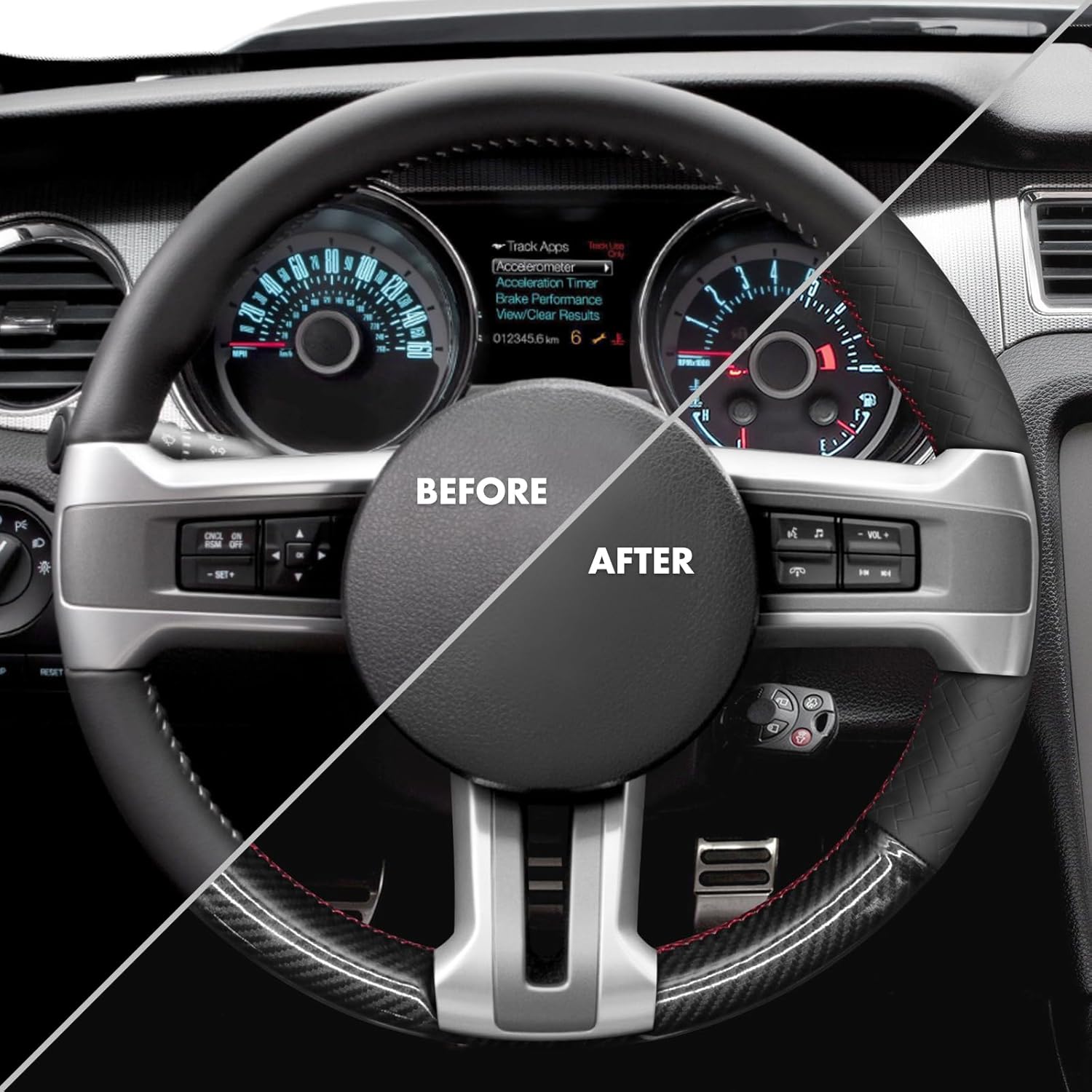 MEWANT Steering Wheel Cover for Ford Mustang 2010-2014 Black Microfiber Leather Hand-Stitched Steering Wheel Wrap