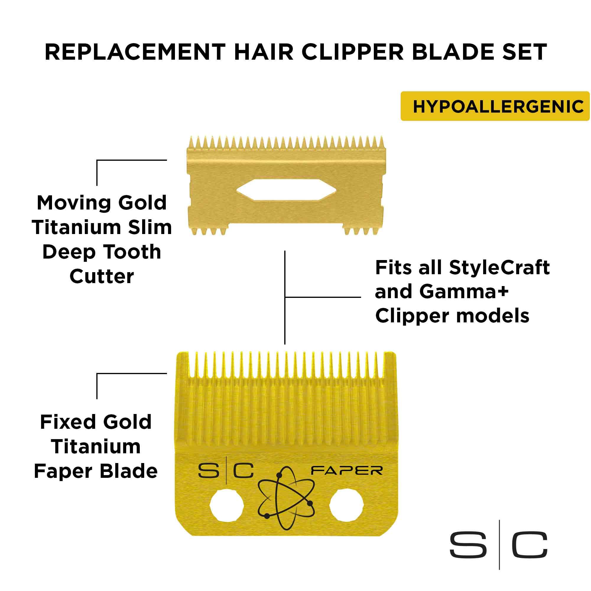 StyleCraft Replacement Hair Clipper Fixed Moving Blade Cutter Set Professional Grade