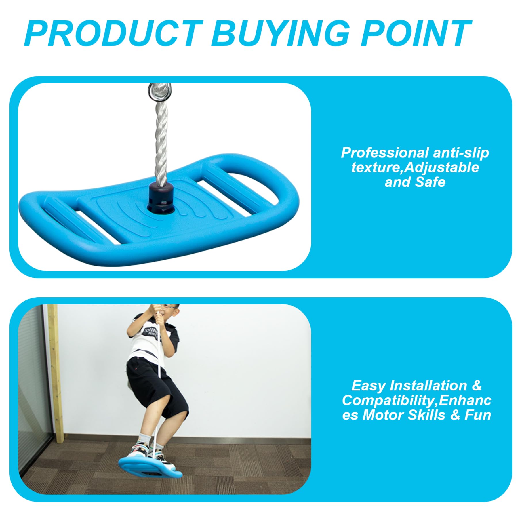 Columpio para niños, Columpio para árbol con Cuerda de Escalada 3 en 1, Asiento de Disco Ajustable y Cuerda sin enredos para Juegos de Juegos en Interiores o Exteriores para Columpios de árboles