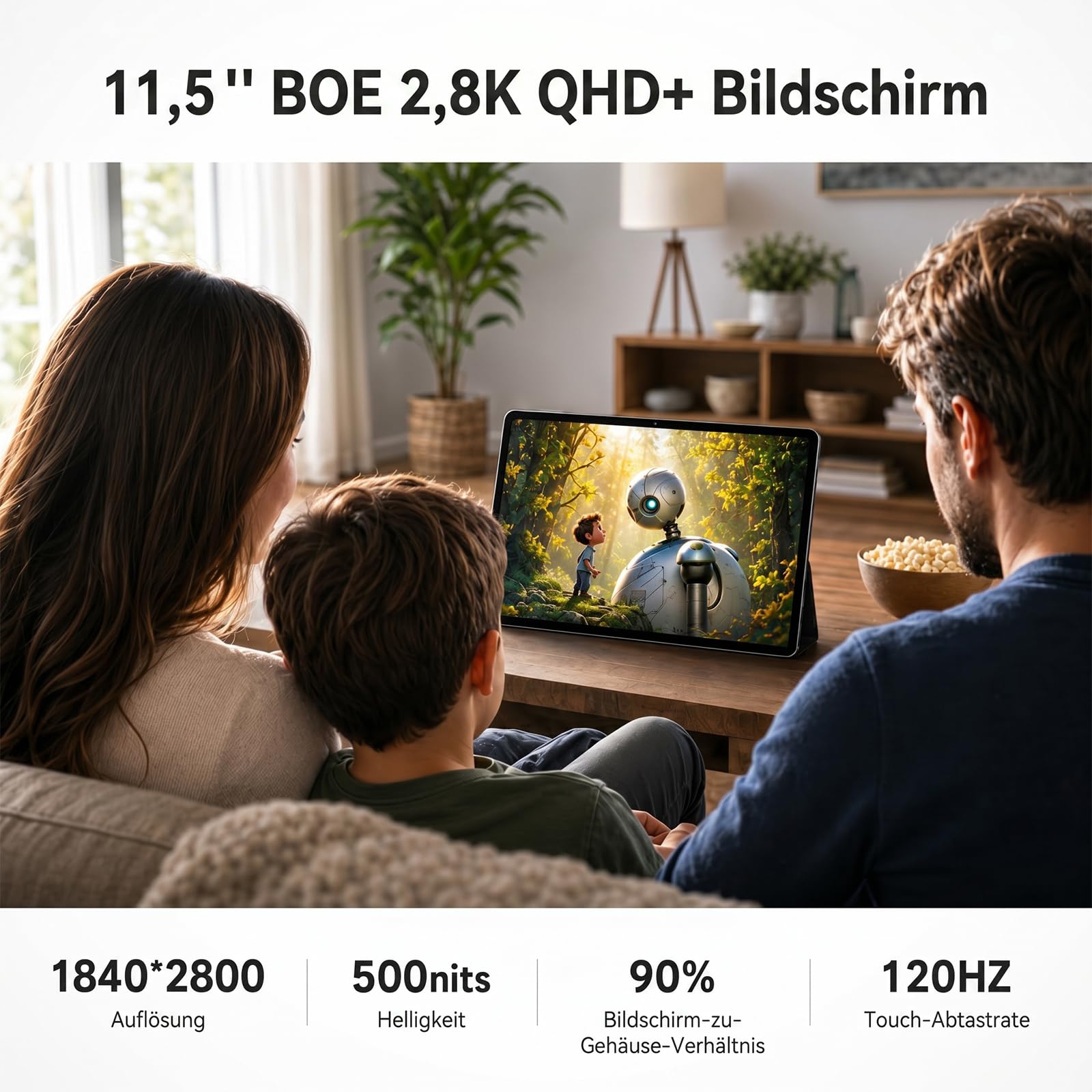 11,5 Zoll Android 16 Tablet mit Tastatur-Bundle, 2.8K BOE Display | 32GB+256GB | 500 Nits Helligkeit | Gemini AI | Dual-SIM-Steckplatz & 4 Jahre Garantie für Familie, Studium und Reisen