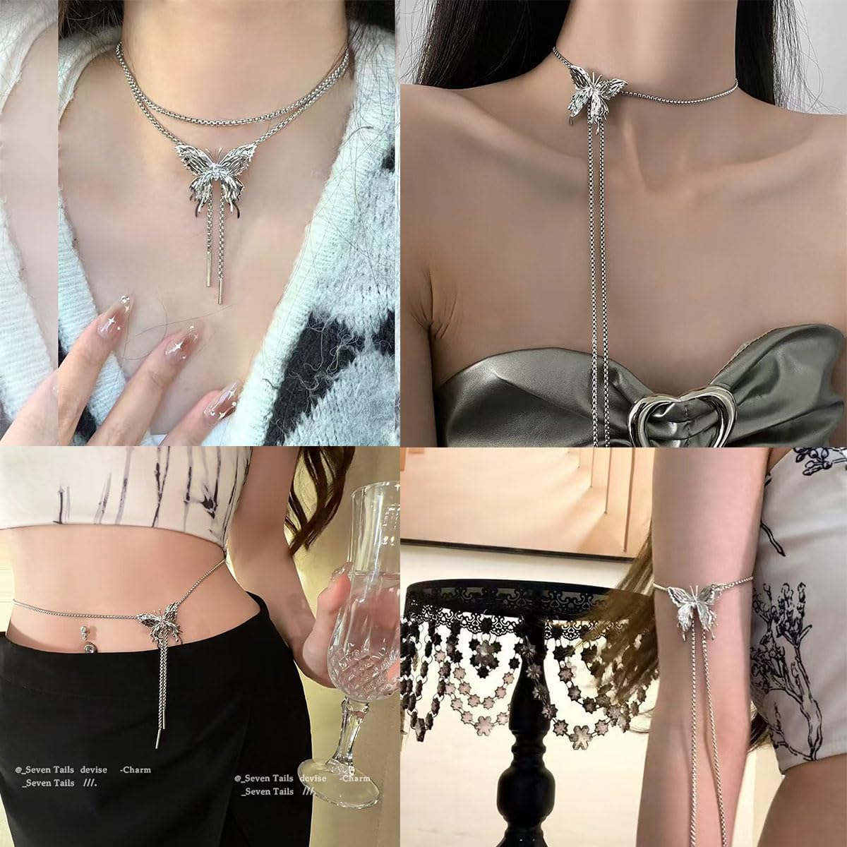 Long Butterfly Necklace Butterfly Choker Delicate Waterproof Stainless Steel Adjustable Lariat Silver Butterfly Necklace Women's Jewelry - Image 4