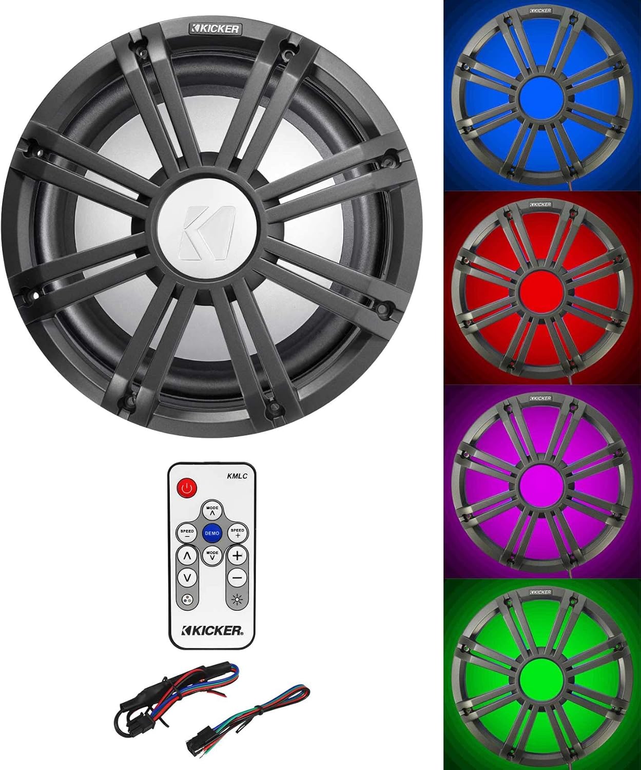 KICKER 45KMF102 10" Free Air Marine Subwoofer Sub+Charcoal Grille w/LED's+Remote