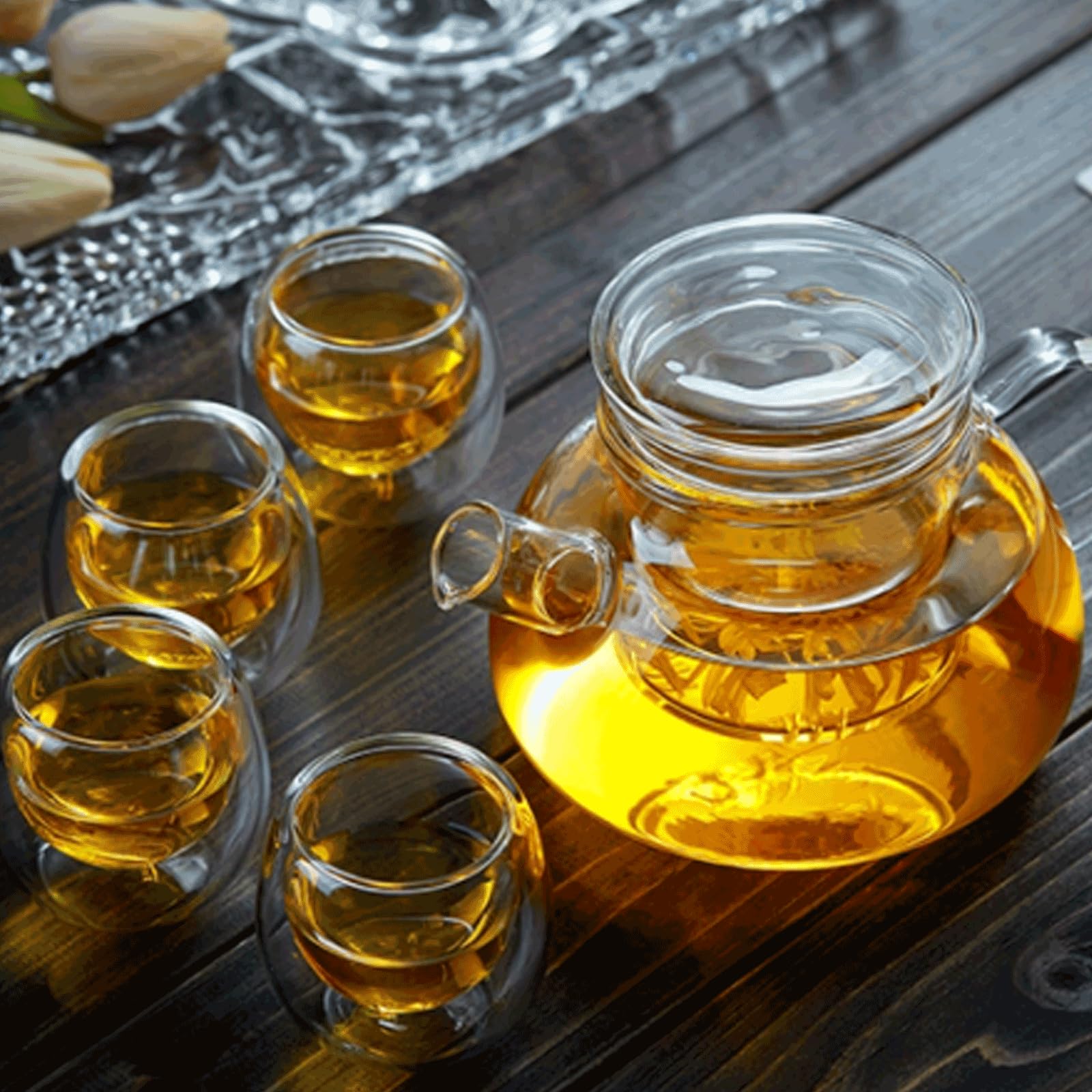 Waschbar Tisch-Teekanne aus Glas mit abnehmbarem Tee-Ei, transparente Teekanne mit Deckel, Teekannen-Set, großes Fassungsvermögen, 750 ml solide
