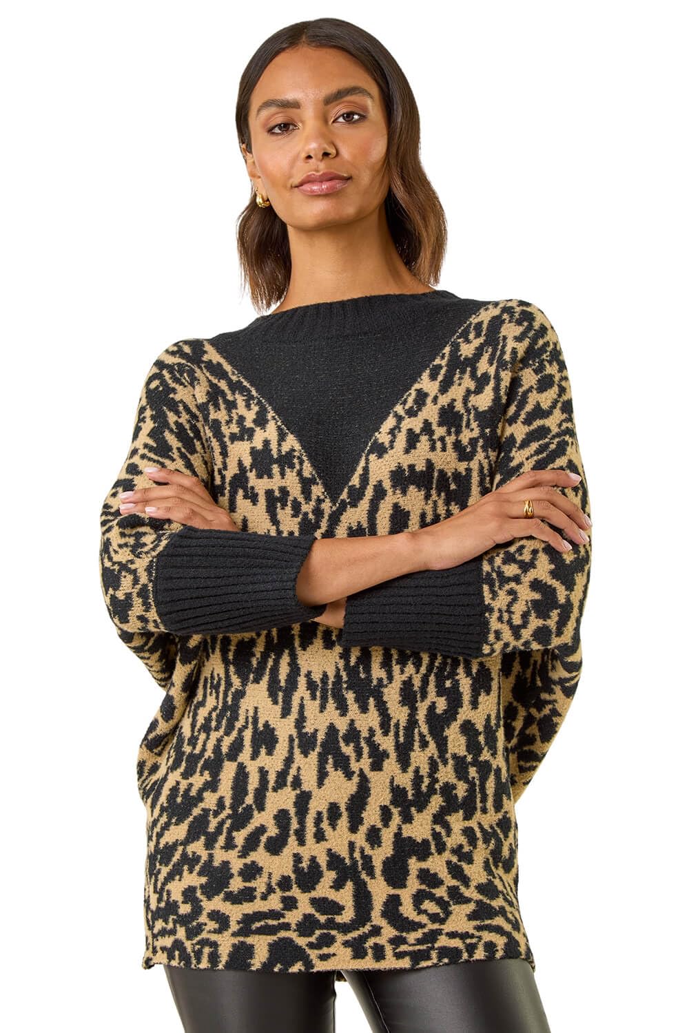 Roman Women's Black Animal Print Knit Jumper In | Size: Medium