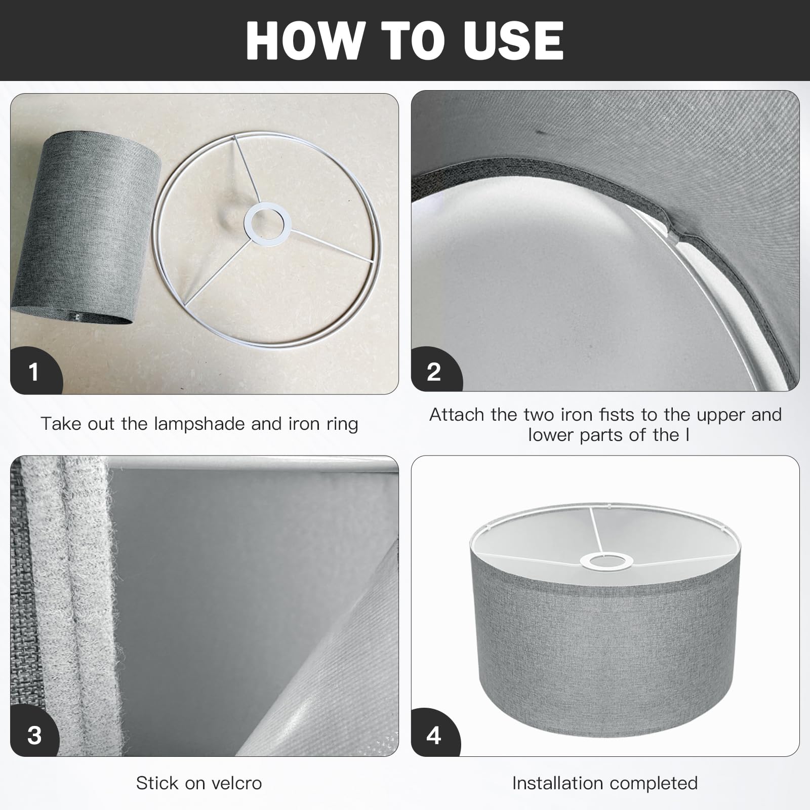 Stoff Lampenschirm aus Leinen | Handgefertigter Lampenschirm für Stehlampe, Hängelampe & Tischlampe | E27-Fassung | Blendfreies Licht Lampshade | Ø30cm x H20cm (Grau)