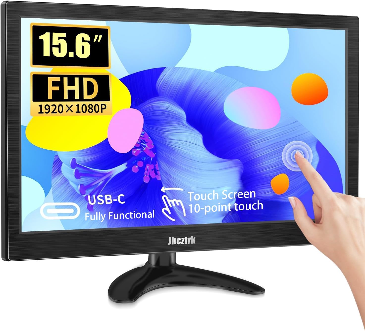 Touchscreen Portable Monitor, 15.6 Inch Small PC Monitor with HDMI USB C, IPS Screen HDR, 400cd/m² FHD 1080P 99% sRGB, LED Monitor for Laptop Mac Xbox PS4/5 Switch, Kitchen Monitor, Built-in Speakers